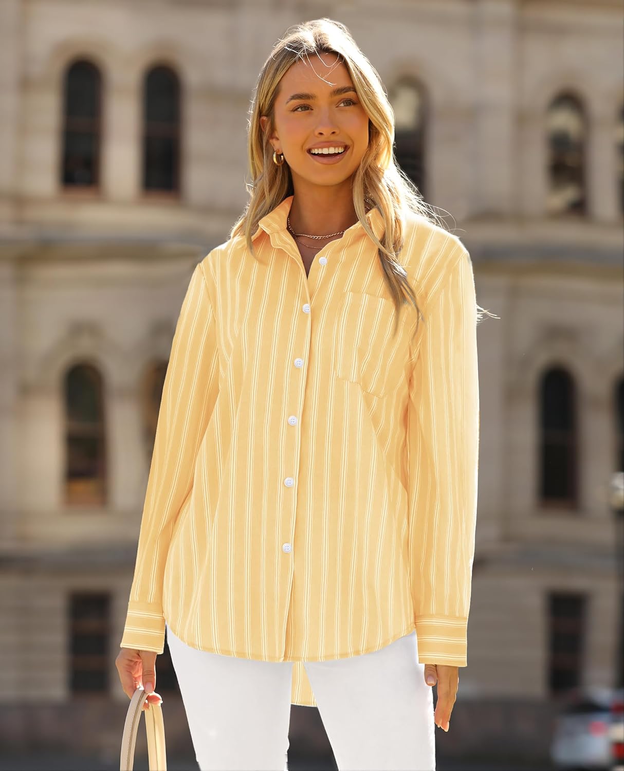 siliteelon Striped Button Down Shirts for Women Dress Shirts Long Sleeve Casual Collared Office Work Shirt with Pocket - Image 3