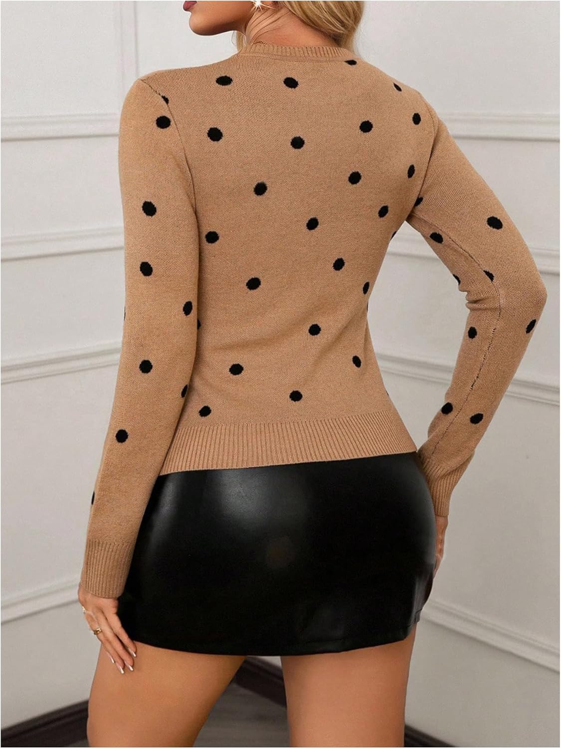 Verdusa Women's Polka Dots Dressy Casual Sweaters Elegant Trendy Pullover Slim Fitted Knit Tops - Image 2