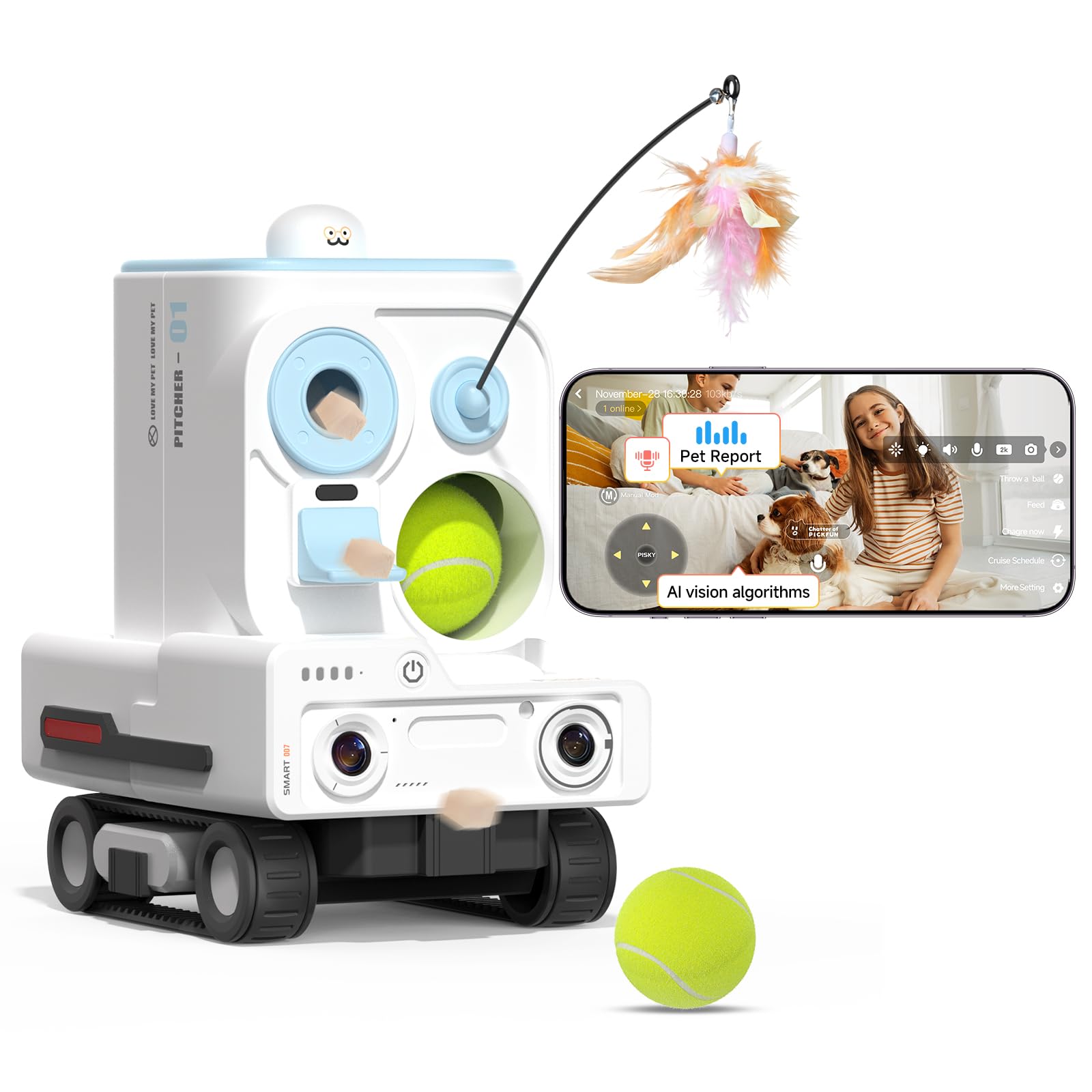 PMATE Self-Moving Pets Camera AI-Powered Rover with Auto Tracking &amp; Patrol, 2K Live View, Night Vision, 2-Way Talk, and Auto-Recharge,(Blue)