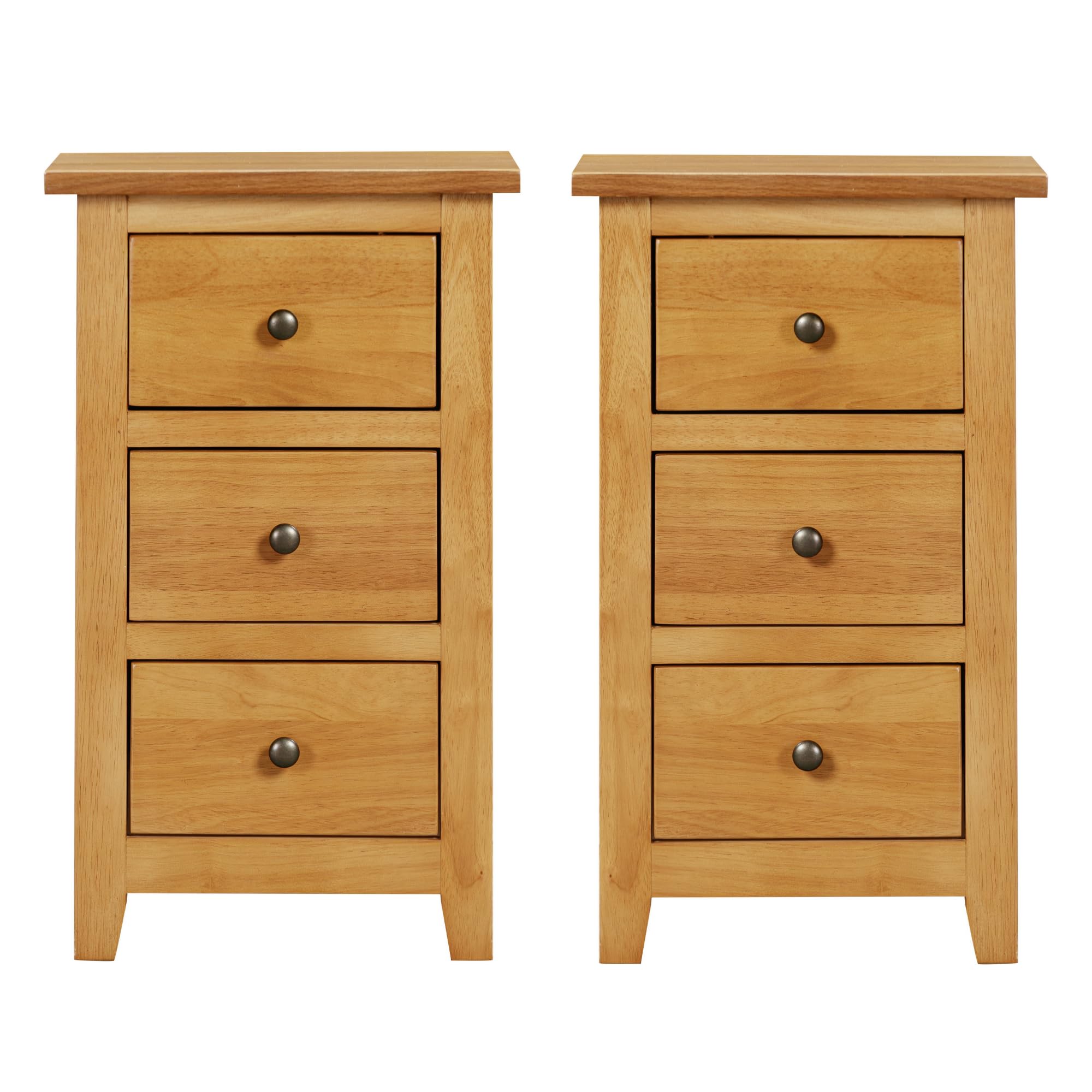 Hallowood Furniture Aston Oak Narrow Side Table with 3 Drawers Set of 2 ...