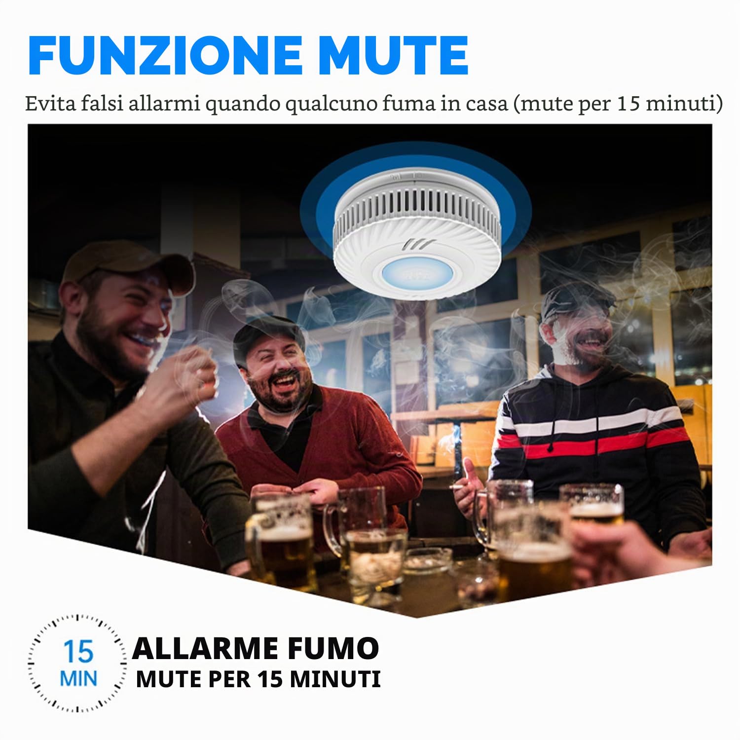 Smart Rivelatore di Fumo, Rivelatore di Fumo Wi-Fi, compatibile con l'app Tuya/Smart Life, nessun gateway richiesto, segnale di allerta da 85 dB, mini rivelatore di fumo e incendio connesso, (2 Pezzi)