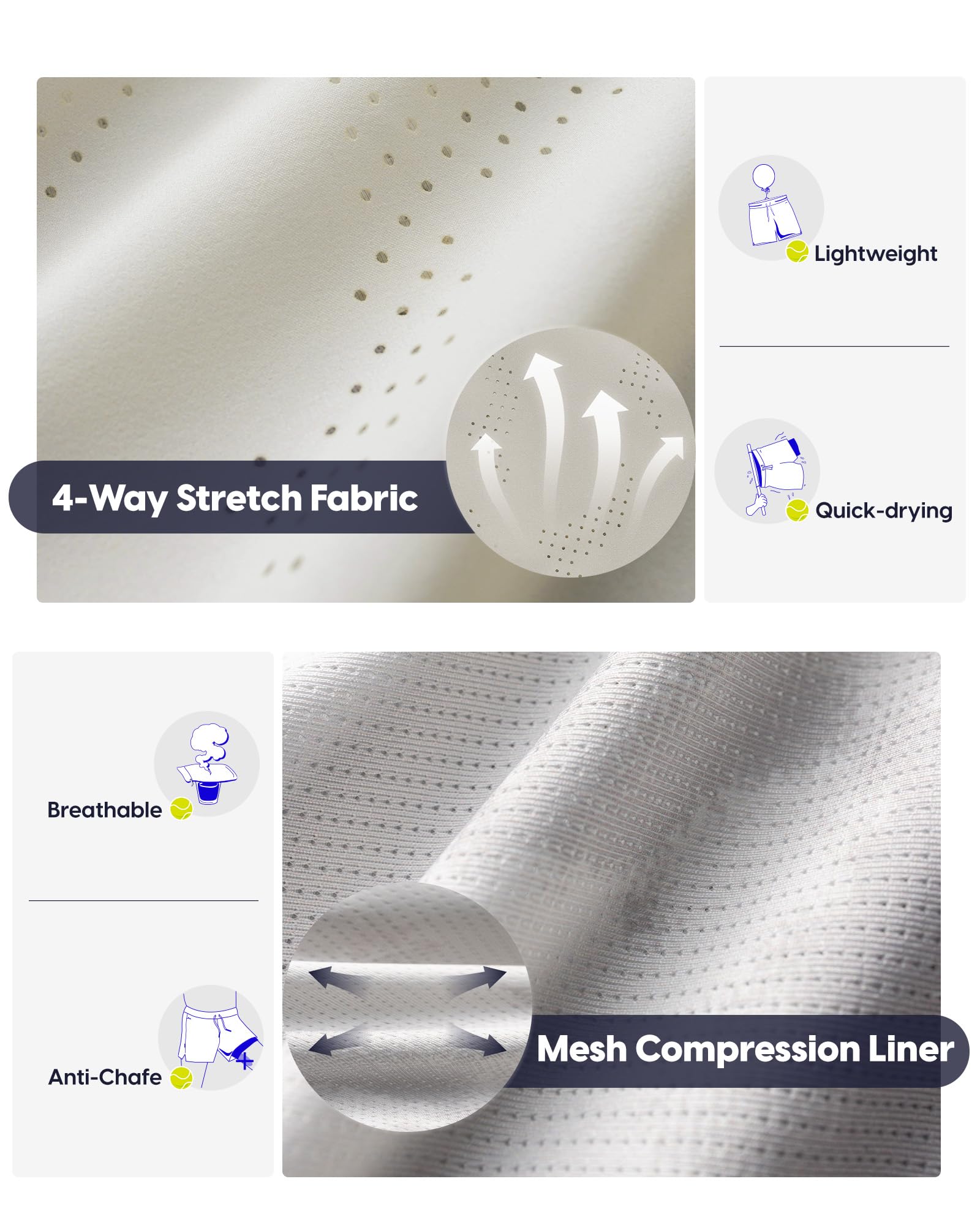 maamgic Pantaloncini da palestra 2 in 1 da uomo da 12,7 cm, pantaloncini da tennis atletici elasticizzati per allenamento e corsa con fodera