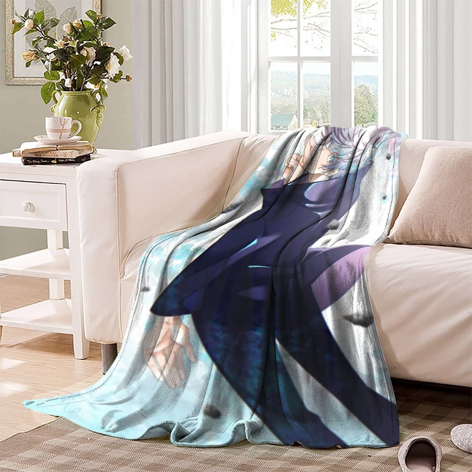 JJK Gojo Satoru Coperta In Micropile Super Morbida, Motivo Anime Geto Suguru /Itadori, Yuuji/Sukuna, Coperta Di Flanella, Per Biancheria Da Letto E Divano (Fushigura Megumi, 80 X 120 Cm - 2