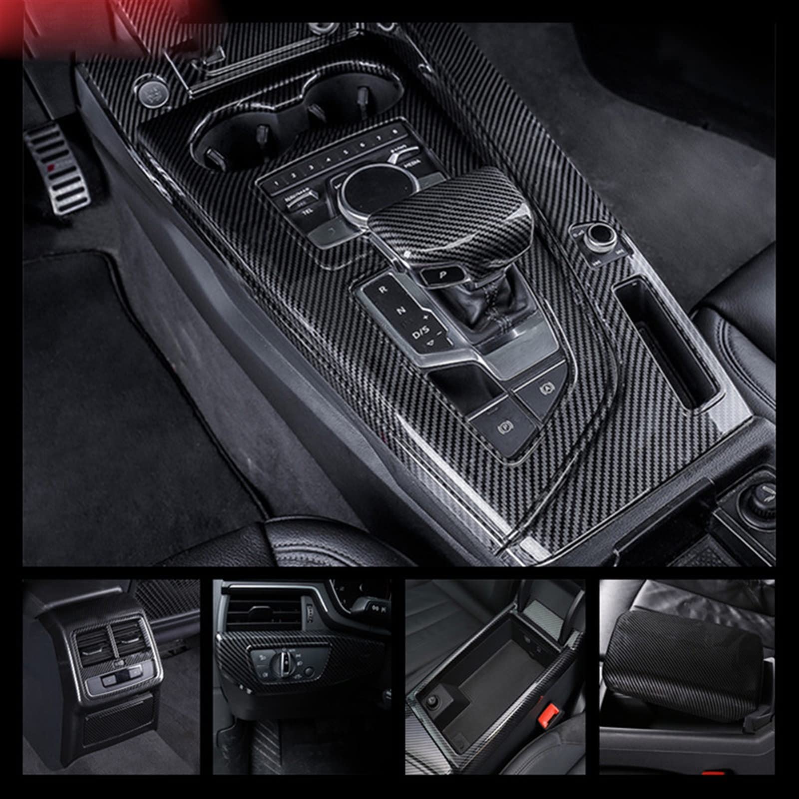 Garniture De Couvercle Changement Vitesse Console Centrale ABS pour Audi A4 B9 2017-2019 Décoration Cadre Sortie d'air Couleur Fiber Carbone