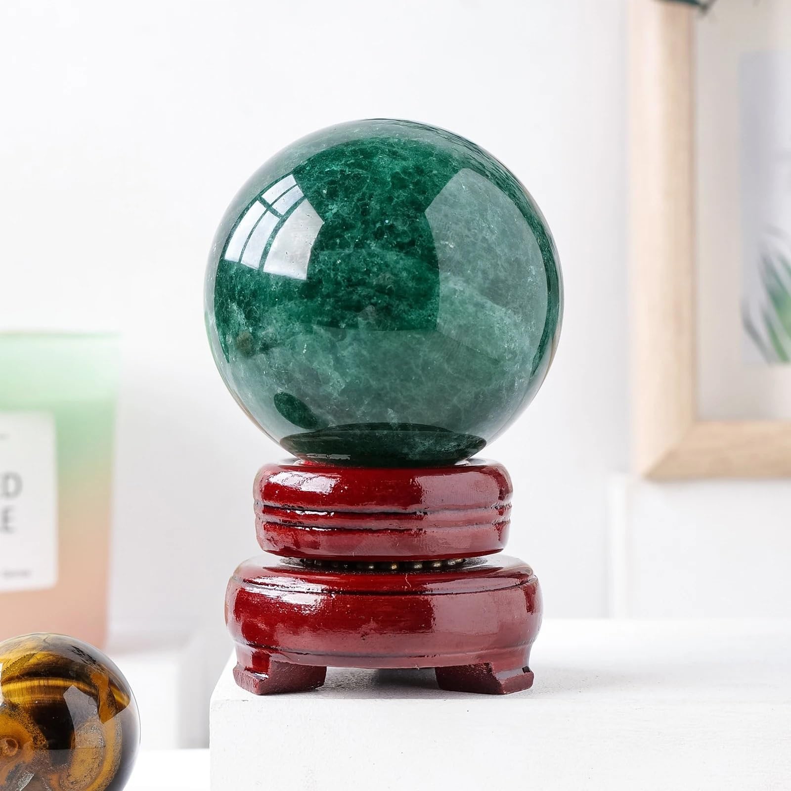 Esfera de cuarzo fresa verde cristal de roca natural de 6 cm
