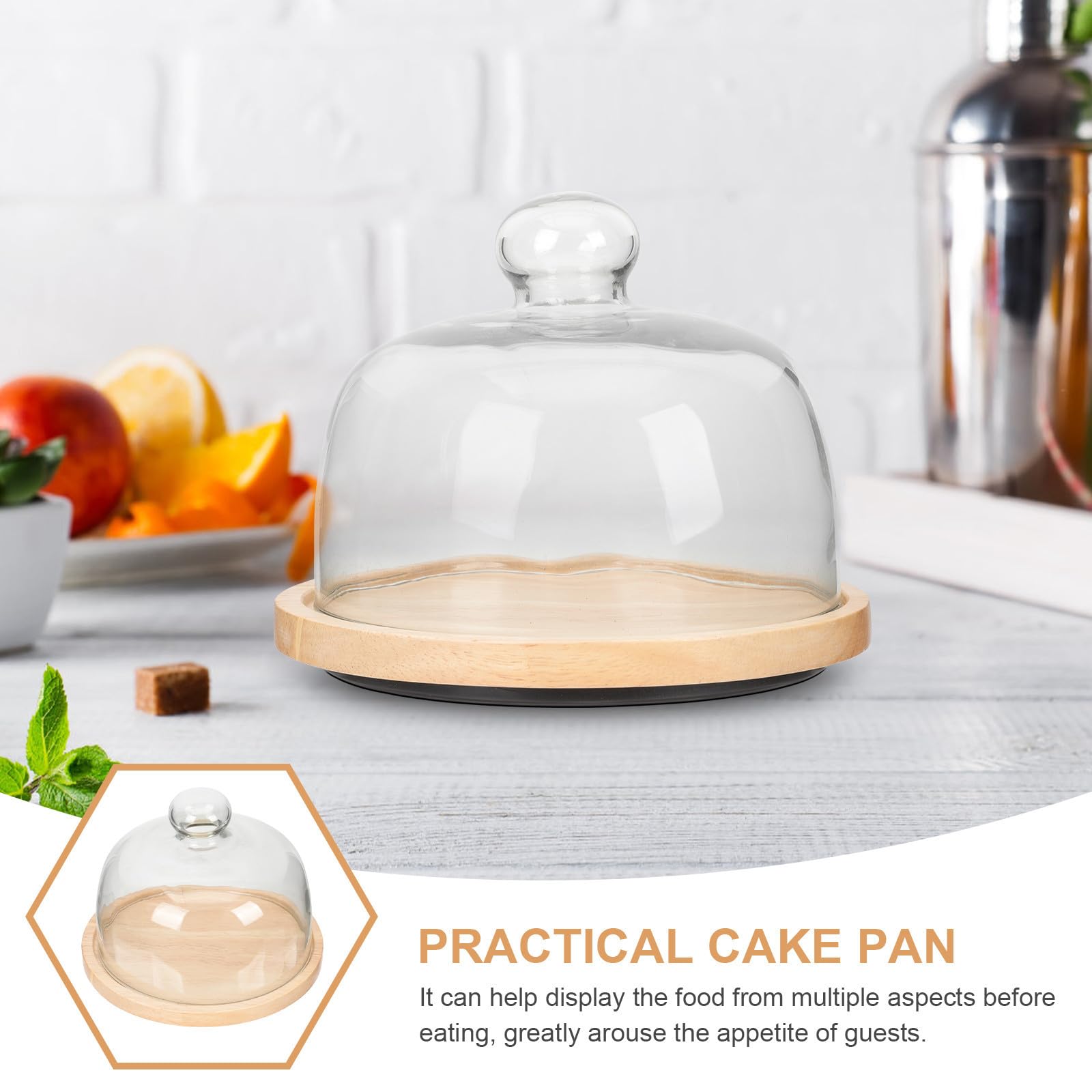 SOLUSTRE Plateau à Gâteau en Bois et Verre Couvercle, Assiette de Présentation de Fête, Plateau Tournant pour Pâtisserie, pour Fêtes et Mariages