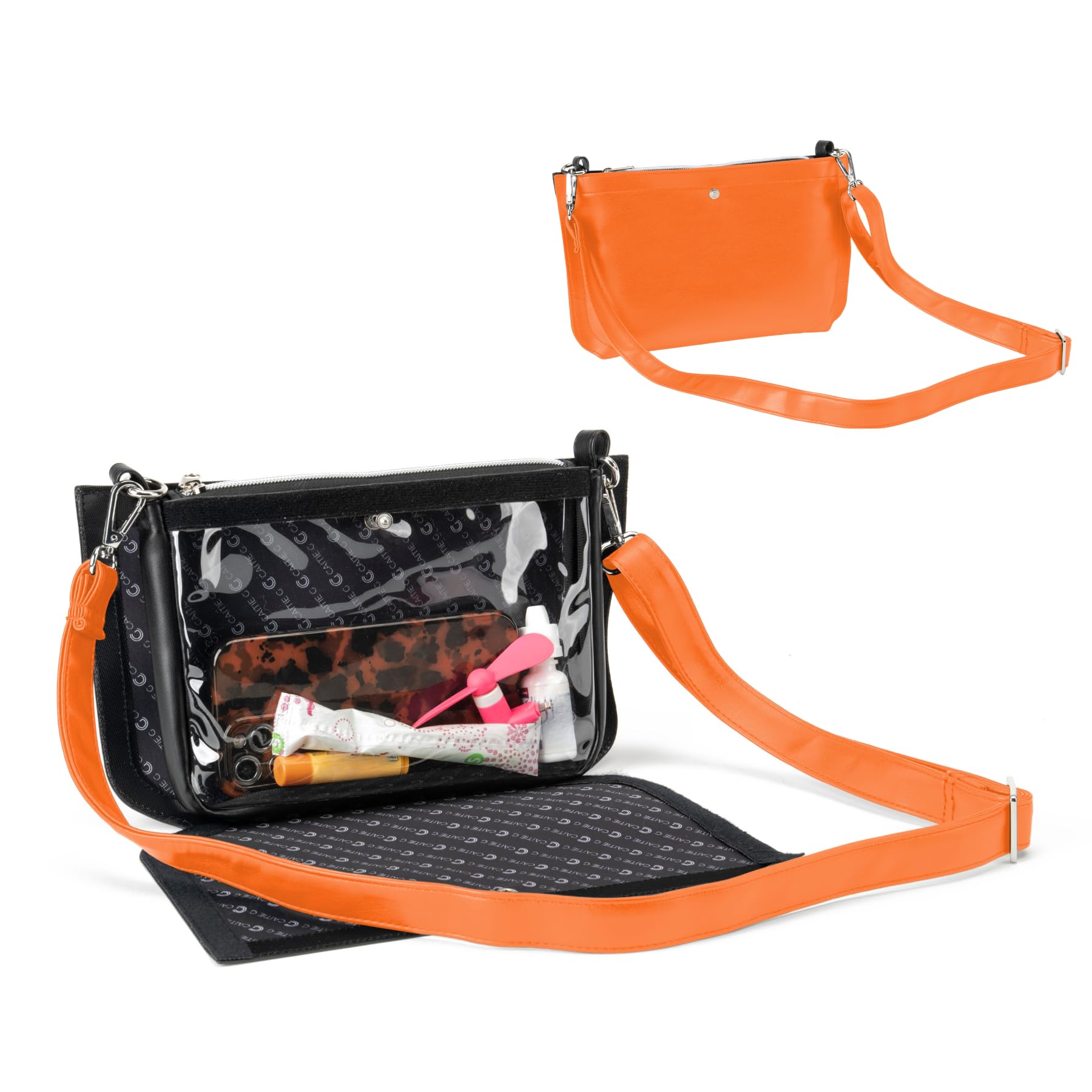 Caitie G Stadium Bag - Smooth Orange Full Set- Transforms to Clear with Removable Outer Wrap, Stadium Compliant Clear Purse Bag for Concerts Sports Events Festivals