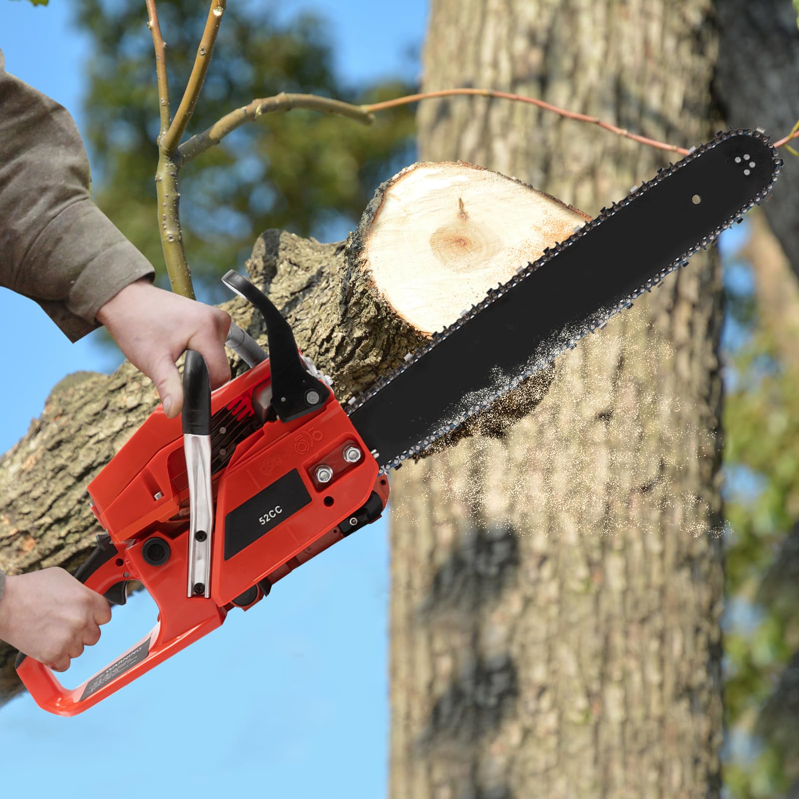 Motosega a Gas Sega a Catena 2 Tempi 52cc Troncatrice senza fili 2.2KW con Manico Antiscivolo per Taglio di Legno, Potatura di Rami degli Alberi, Sfricazione