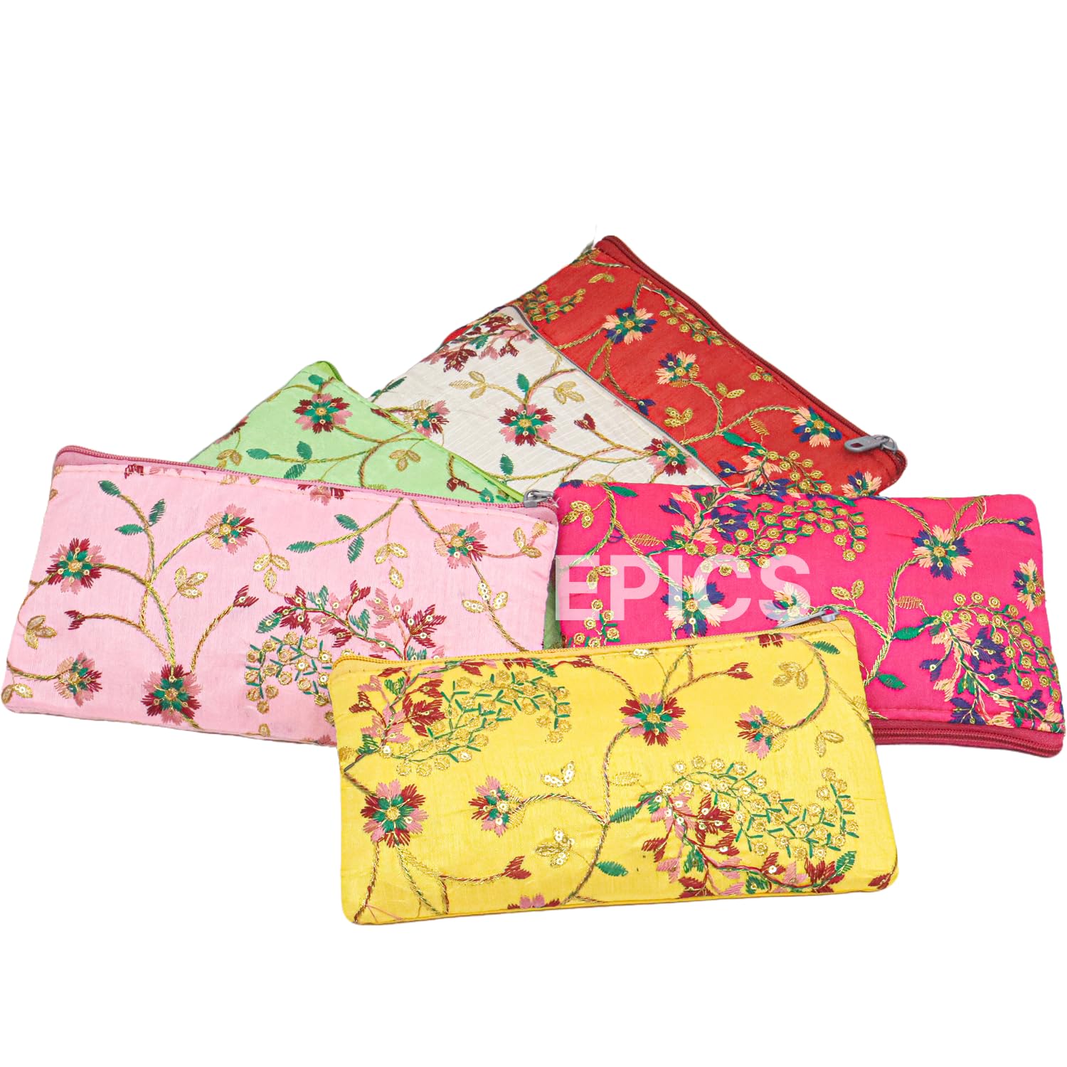 Embroidery Mix Flower Designed Wedding Return Gift Women Wholesale Bridal Traveling potli Bag with Zipper for Ladies Shagun Purse Gifting Haldi Mehandi Come as Combo