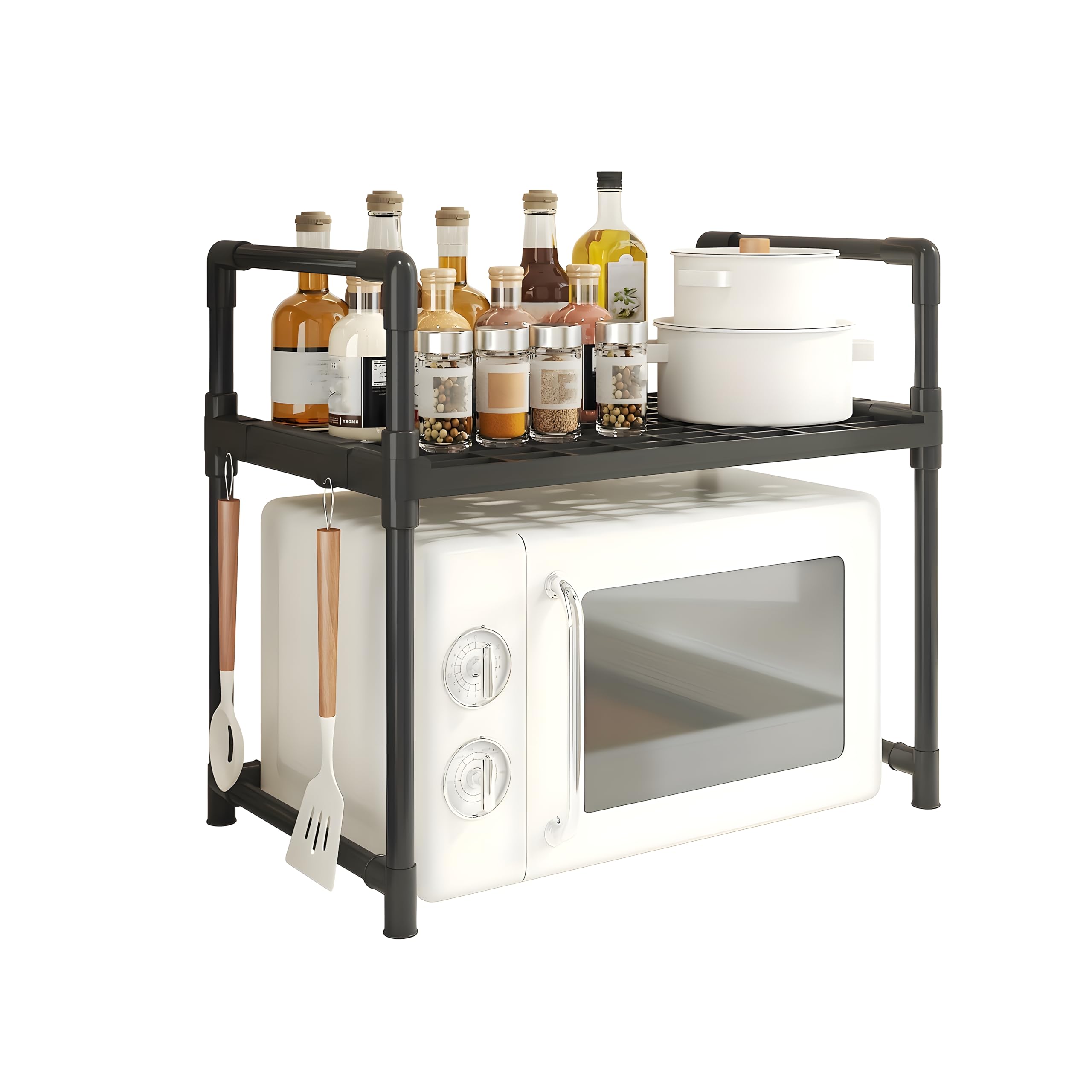 COZY NESTPlastic Microwave Oven Rack with 4-Hook and Handle,Heavy Duty Toaster,Spics Counter Top Holder for kitchen Organizer Storage Shelf Stand