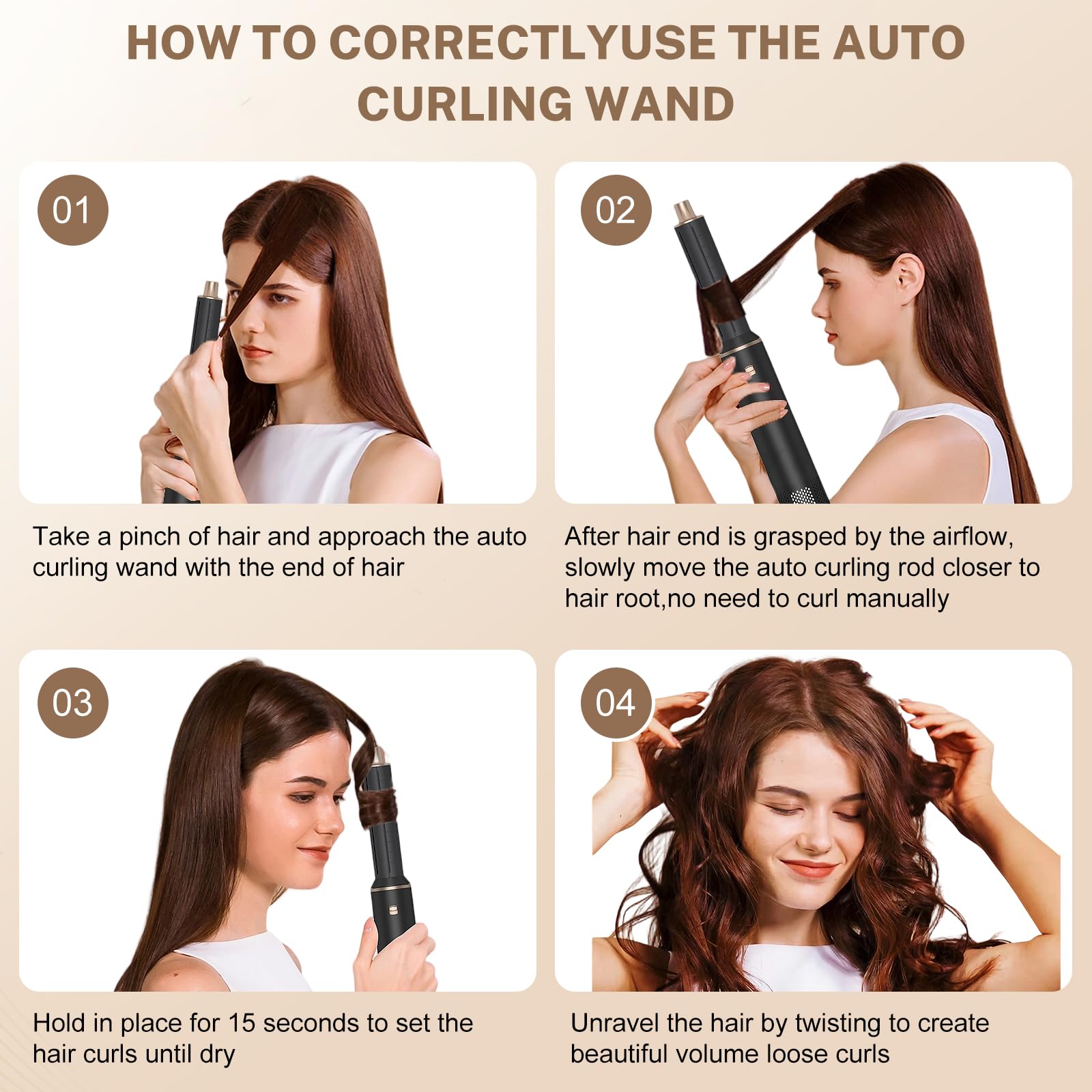 Hair Styler 5 in 1, set di styler per capelli con spazzola rotonda, spazzola ad aria calda, ferro arricciacapelli automatico Airflow