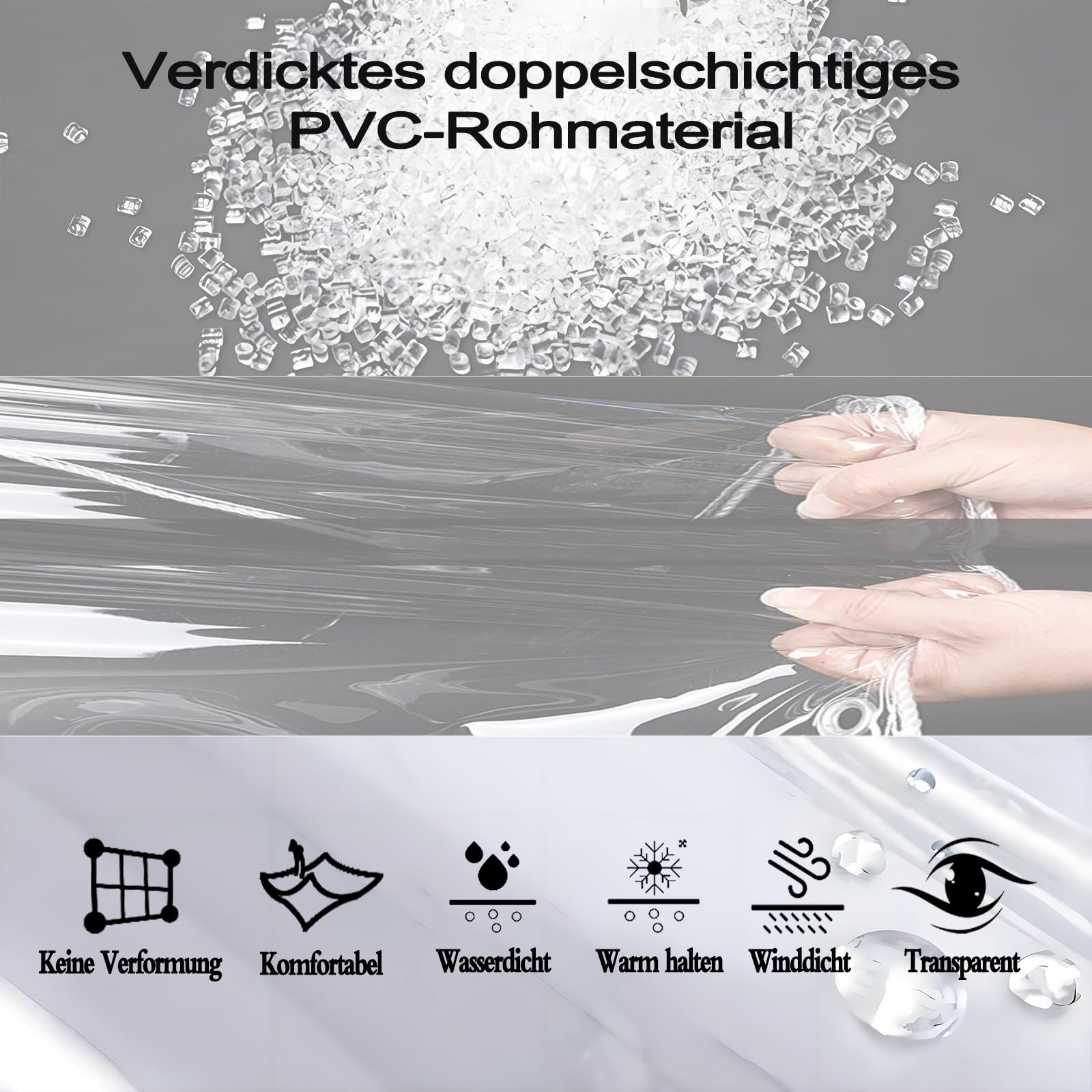 Flei Waterdicht dekzeil, transparant, scheurvast, windbescherming, bescherming tegen kou en warmte, van pvc, opvouwbaar, met touw voor paviljoenen, carports, balkon, broeikas en meer, 3 x 4 m
