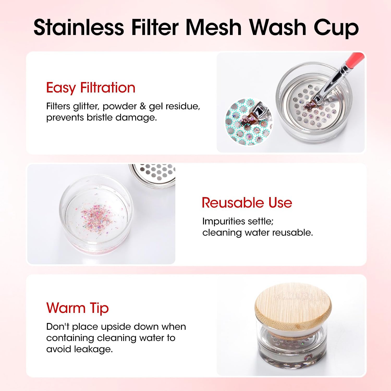 Gellen Nail Art Brush Cleaner Set, 130ml Rose Oily Acrylic Brush Cleaner Liquid with Filter Mesh Wash Cup & 100Pcs Lint-Free Cotton Pads, Acetone-Free Brushes Restorer & Conditioner for Gel Polish