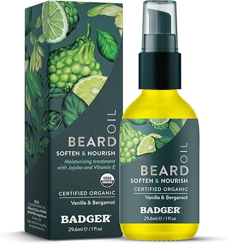 Badger - Aceite de barba, babasú y jojoba, aceite orgánico certificado para barba, aceite de barba premium, aceite de barba para piel seca, aceite