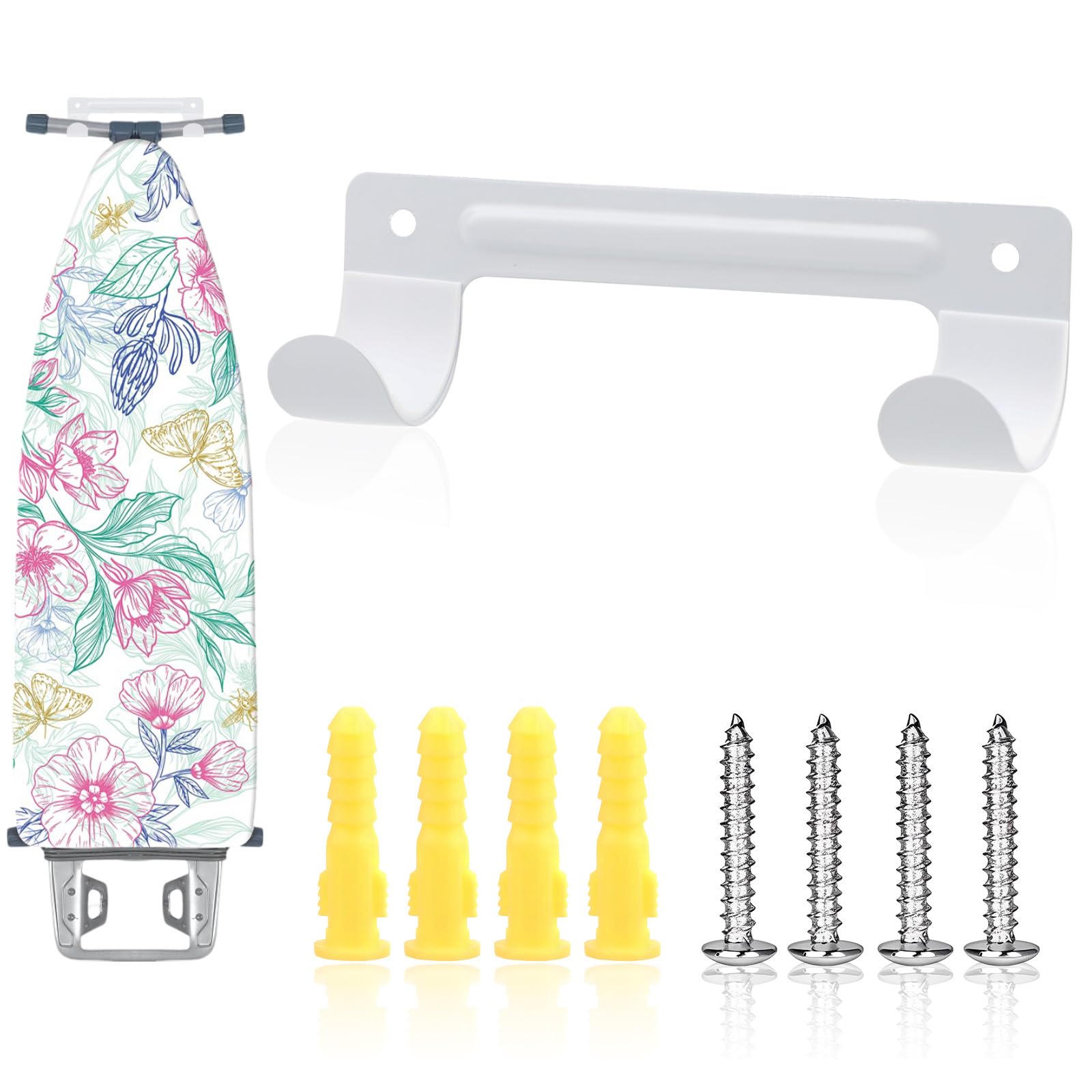 Ironing Board Holder Wall Mount, T Leg Ironing Board Hanger Stainless Steel, Ironing Board Hook for Storage, Ironing Board Holder Organizer Wall Rack for Laundry Rooms, White
