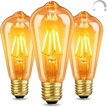 SCNNC Vintage LED Bulb Filament ST64 4W E27 Dimmable, 230V 400LM Warm White 2700K, Replace 40W Incandescent, 4 Watt LED Antique Retro Amber E27 Decorative Bulb for Cafe, Bar, Restaurant, Pack of 3 [Energy Class F]