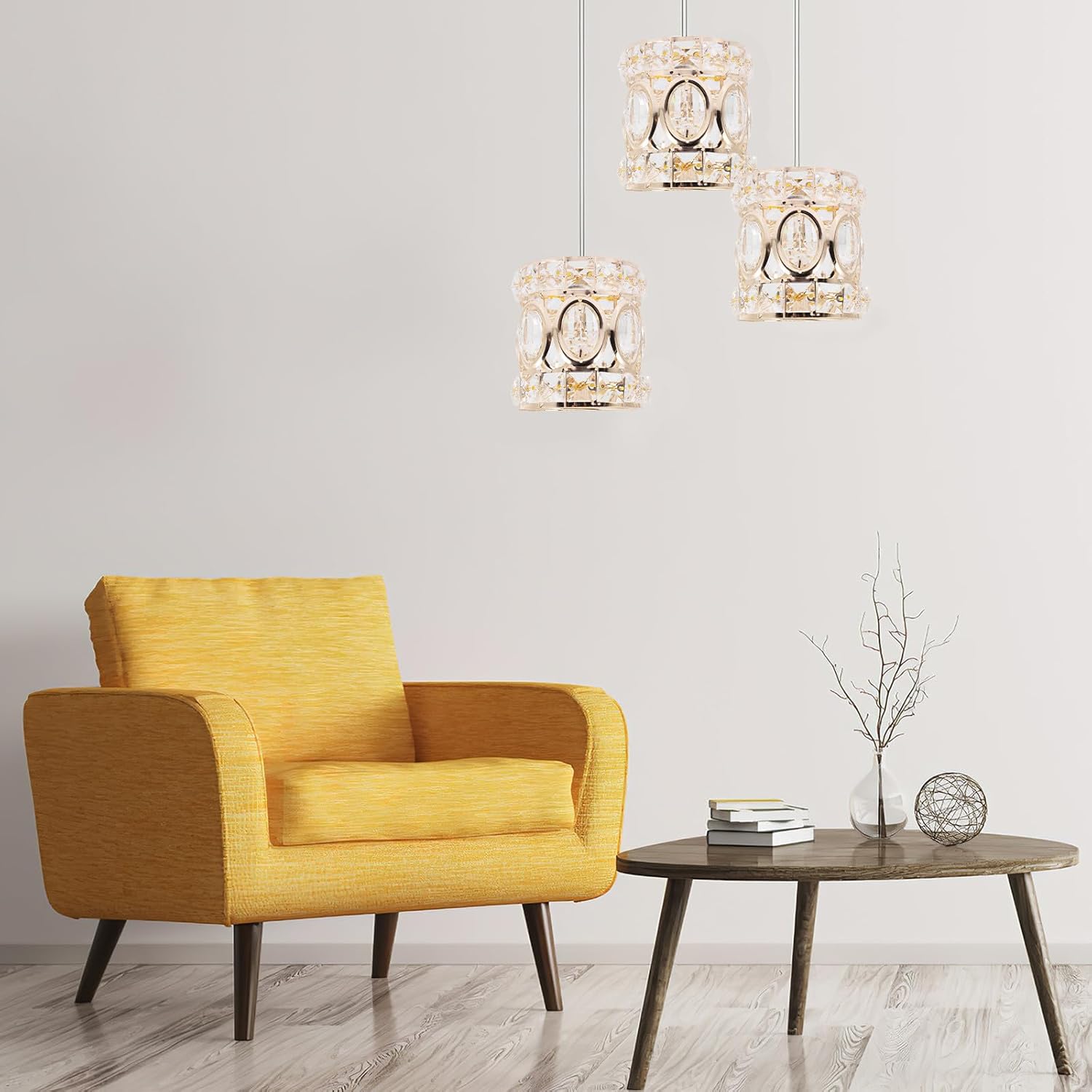Crystal Ceiling Light Shade Fixture, Gold Egg-Shaped 7-Section Crystal Lamp Cover, Modern European Style Pendant Lamp Replacement for Dining Room Lighting