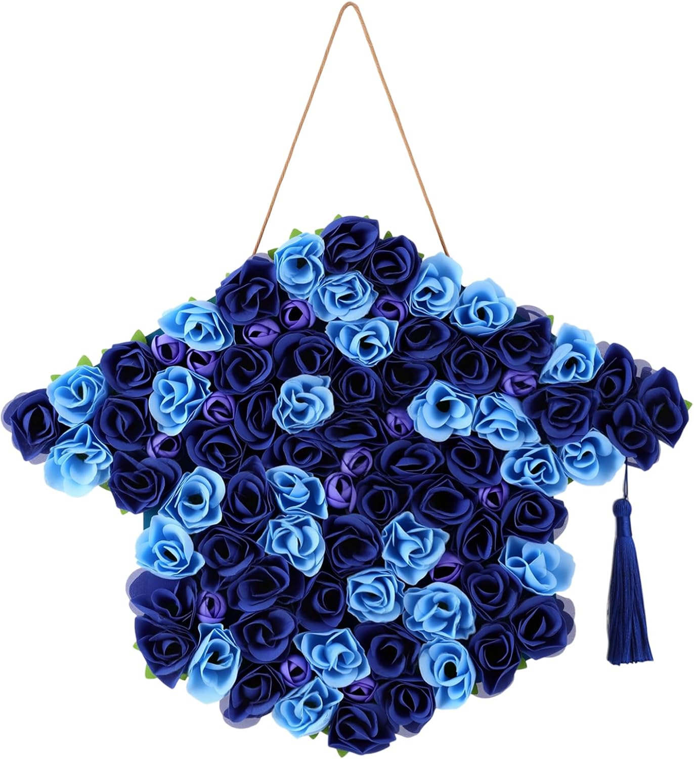 Graduation Wreath Sign Graduation Cap Floral Decoration Class of 2026 Flower Wreath Hanging Decor for Door Porch Window Wall College High School Ceremony Party Supplies(Blue)
