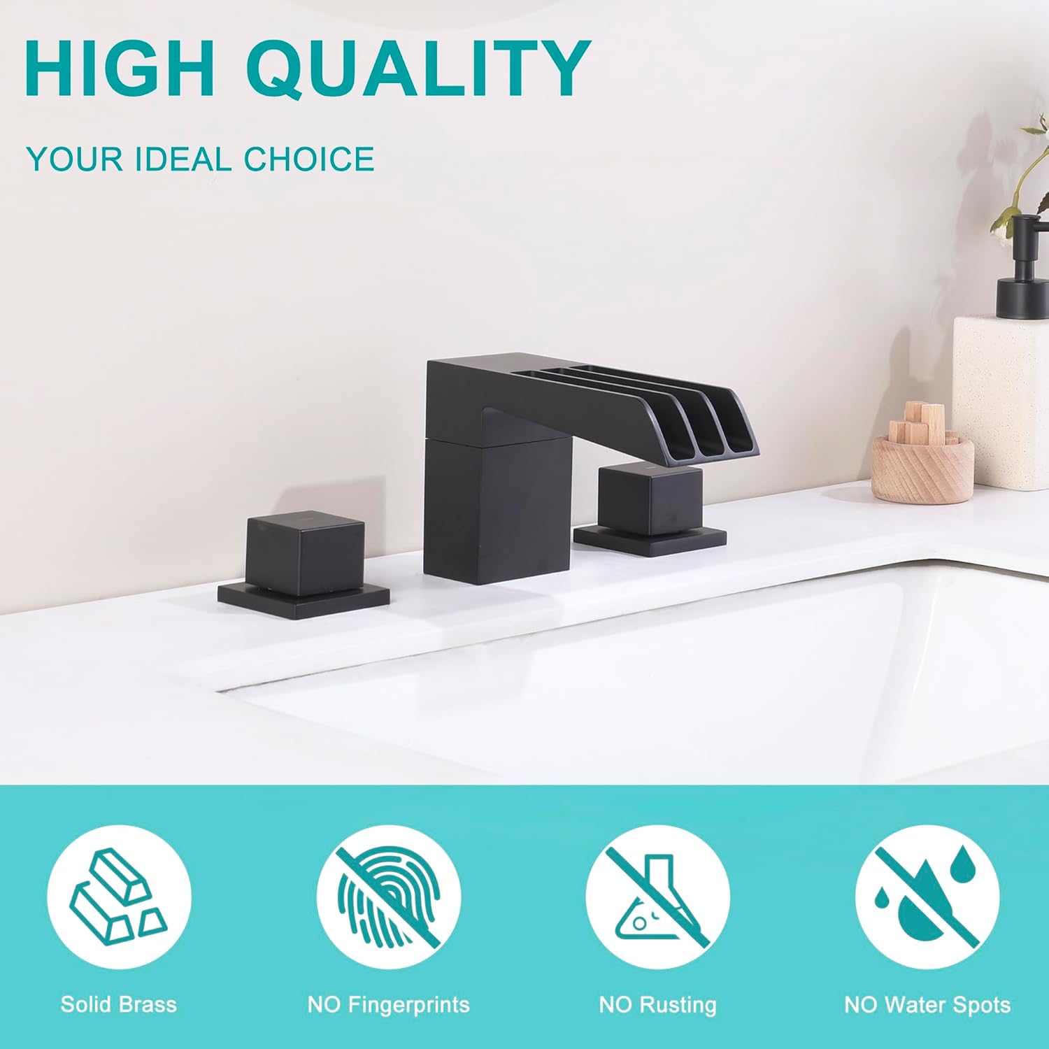 SKOWLL Bathroom Waterfall Faucet 2 Handle LED Faucet Deck Mount 8 Inch Widespread Lavatory Faucets with 3 Hole, Wolverine's Claws Design, 3 Waterfall Flow, Matte Black