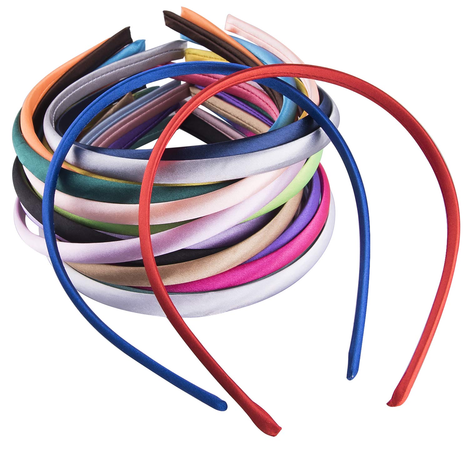 Duufin 50 Pieces Girls Headbands 1cm DIY Craft Headband Colorful Satin Headbands for Girls, 25 Colors - Image 4
