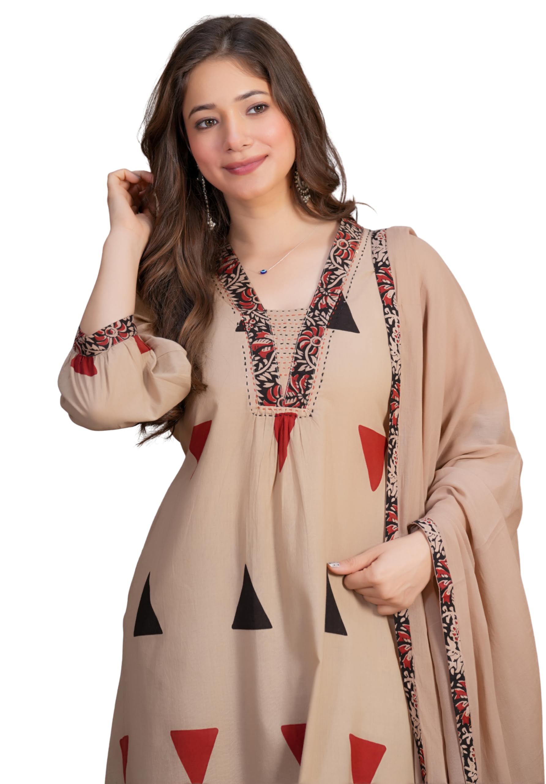 Amayra Woman's Pure Cotton A-Line Kurta Sets with Palazzos & Dupatta|Kurti Set for Woman|Suit Set for Women Cotton