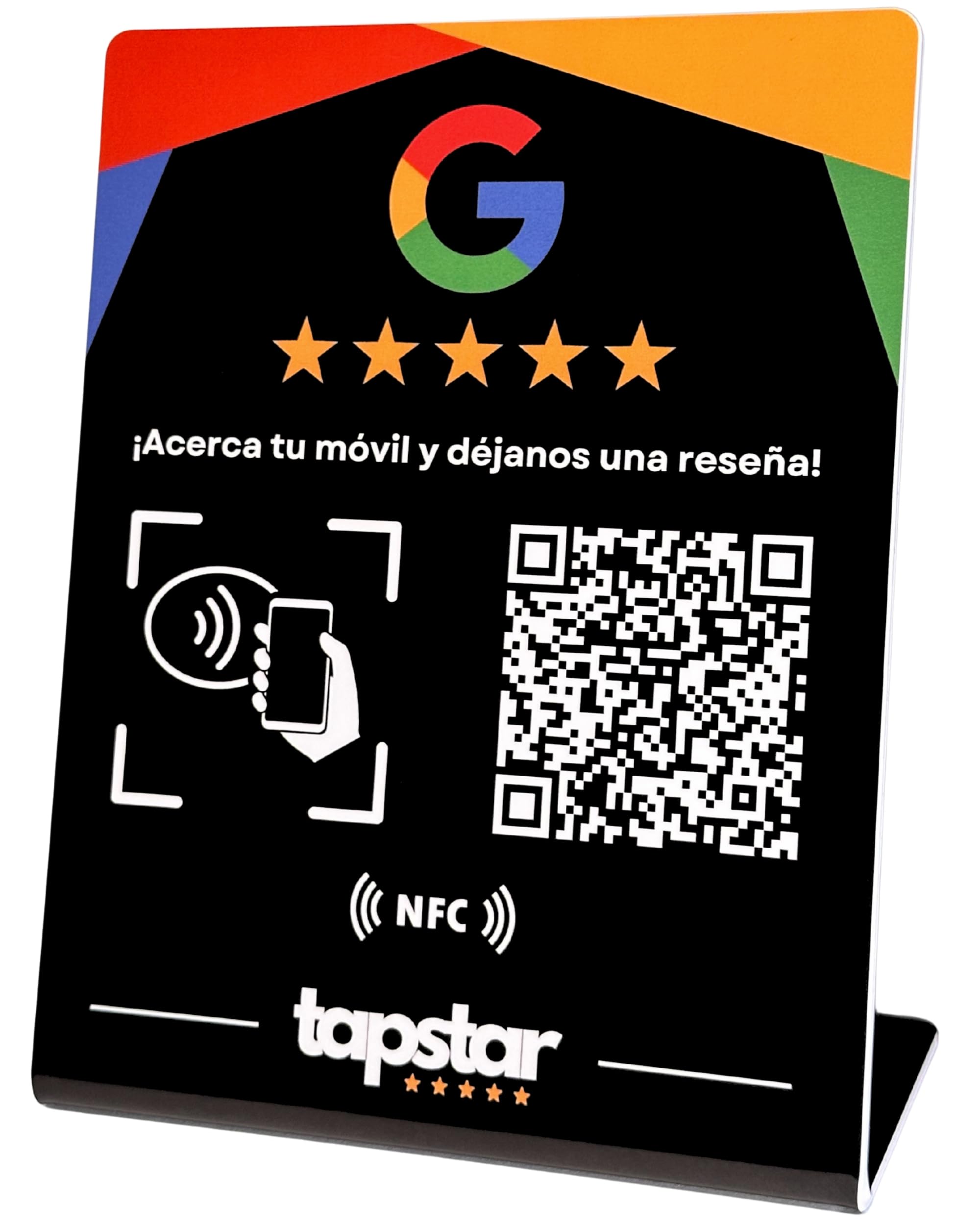 TAPSTAR Soporte Reseñas Google NFC y QR - Expositor Stand Reviews Google - Cartel NFC QR Opiniones Google - Compatible con Android & iPhone - Configuración Fácil con Web App - Sin Suscripciones