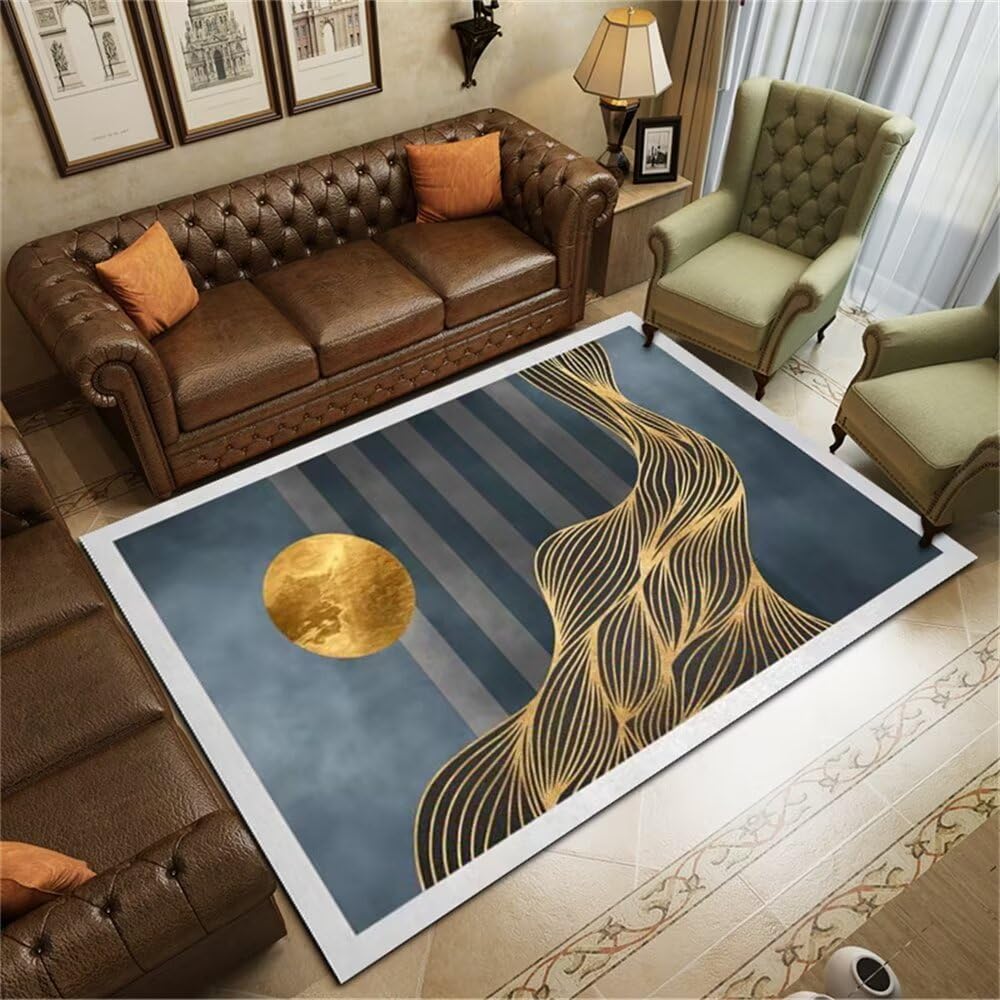 Tapis de hall d'entrée moderne 80x150cm or pour un accueil chaleureux