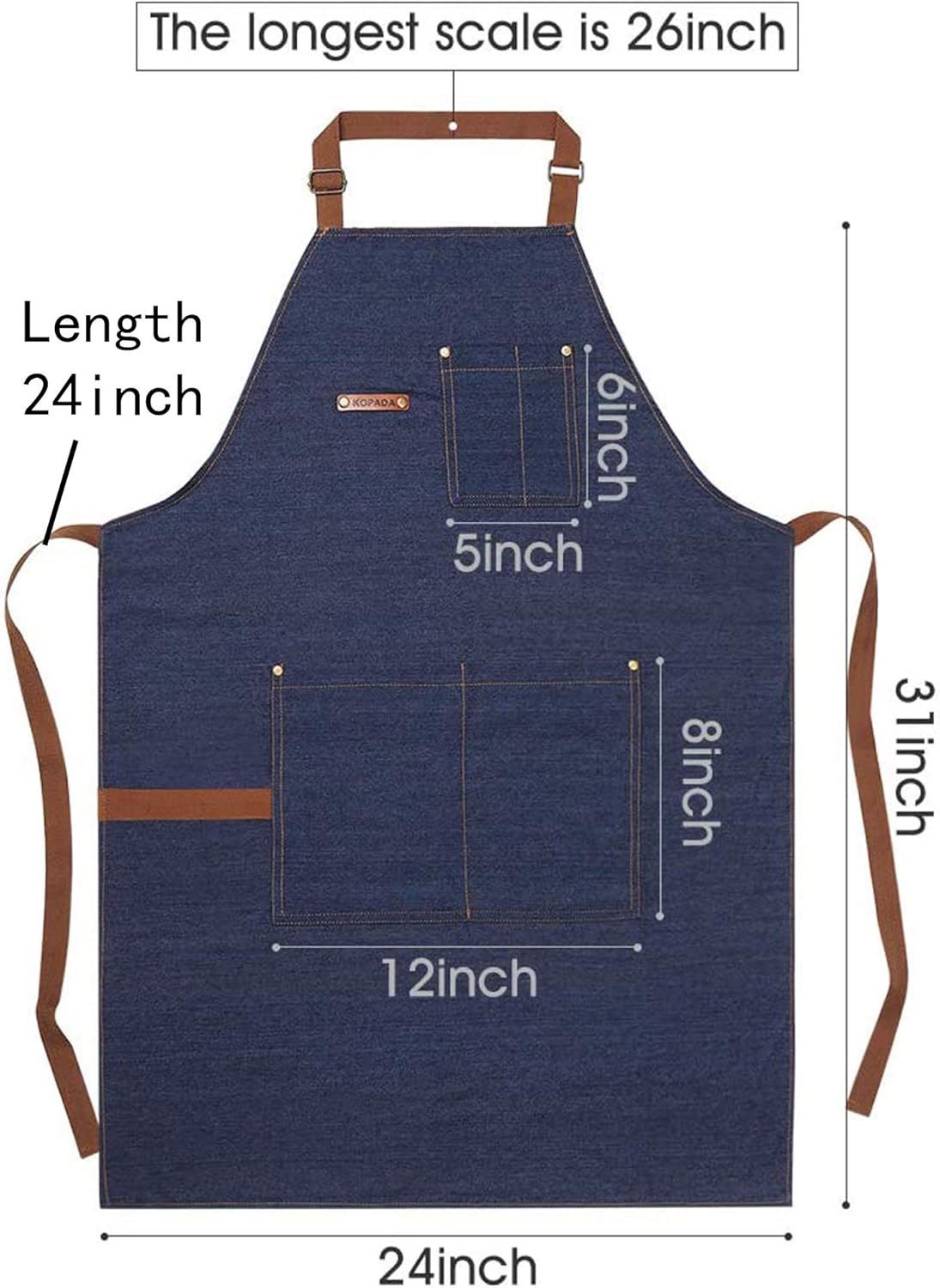 KPD Denim Apron With Pockets - Adjustable Blue for Kitchen, BBQ, and Garden - Work Apron for Men and Women - Image 4