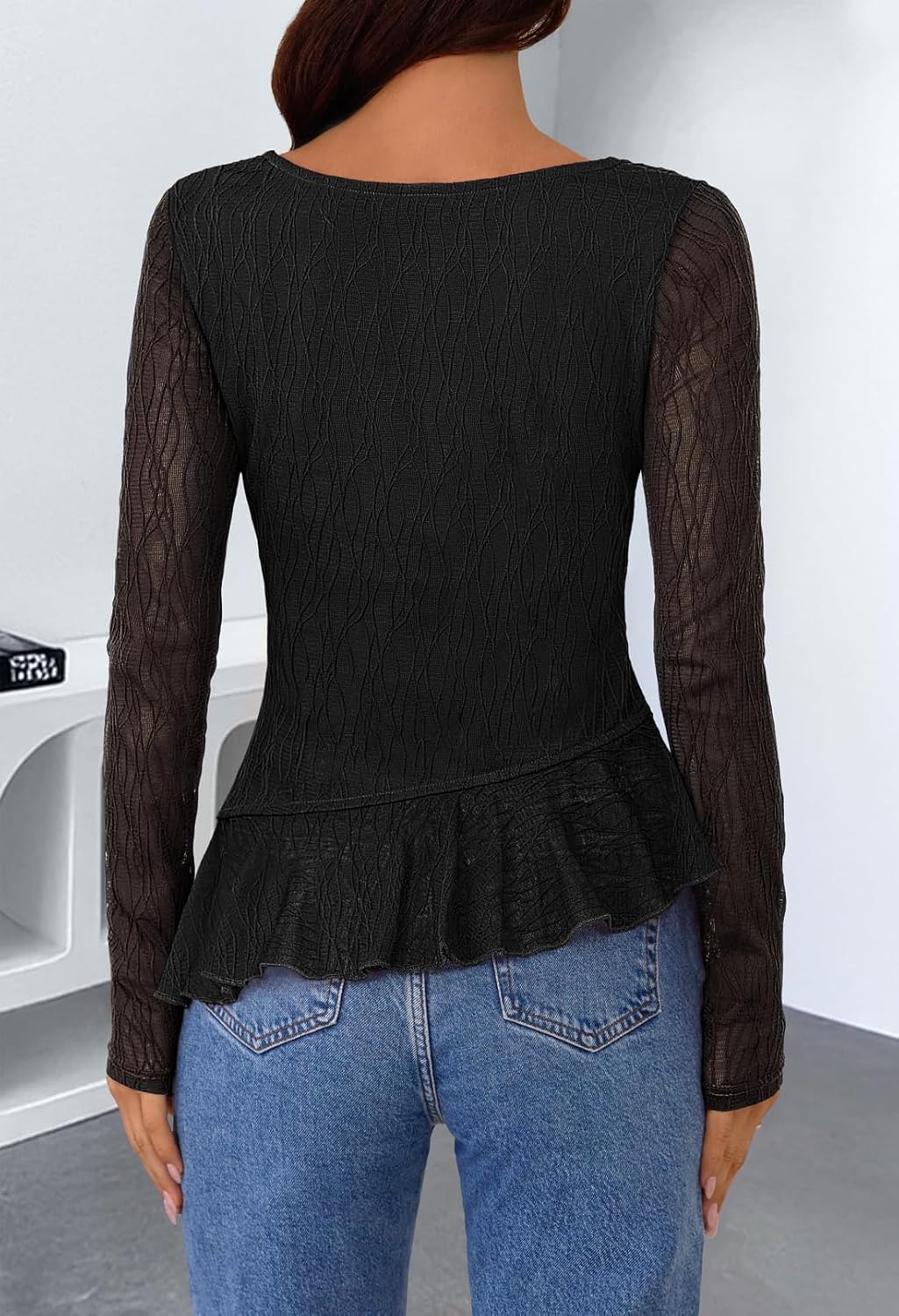 MEROKEETY Women's Long Sleeve Square Neck Tops Ruched Fall Trendy Tee Shirts Asymmetrical Going Out Top - Image 4