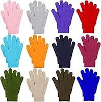 Cooraby 12 Pairs Stretchy Winter Knitted Full Finger Magic Gloves for Men Women Teens - Warm Acrylic Cotton Fit
