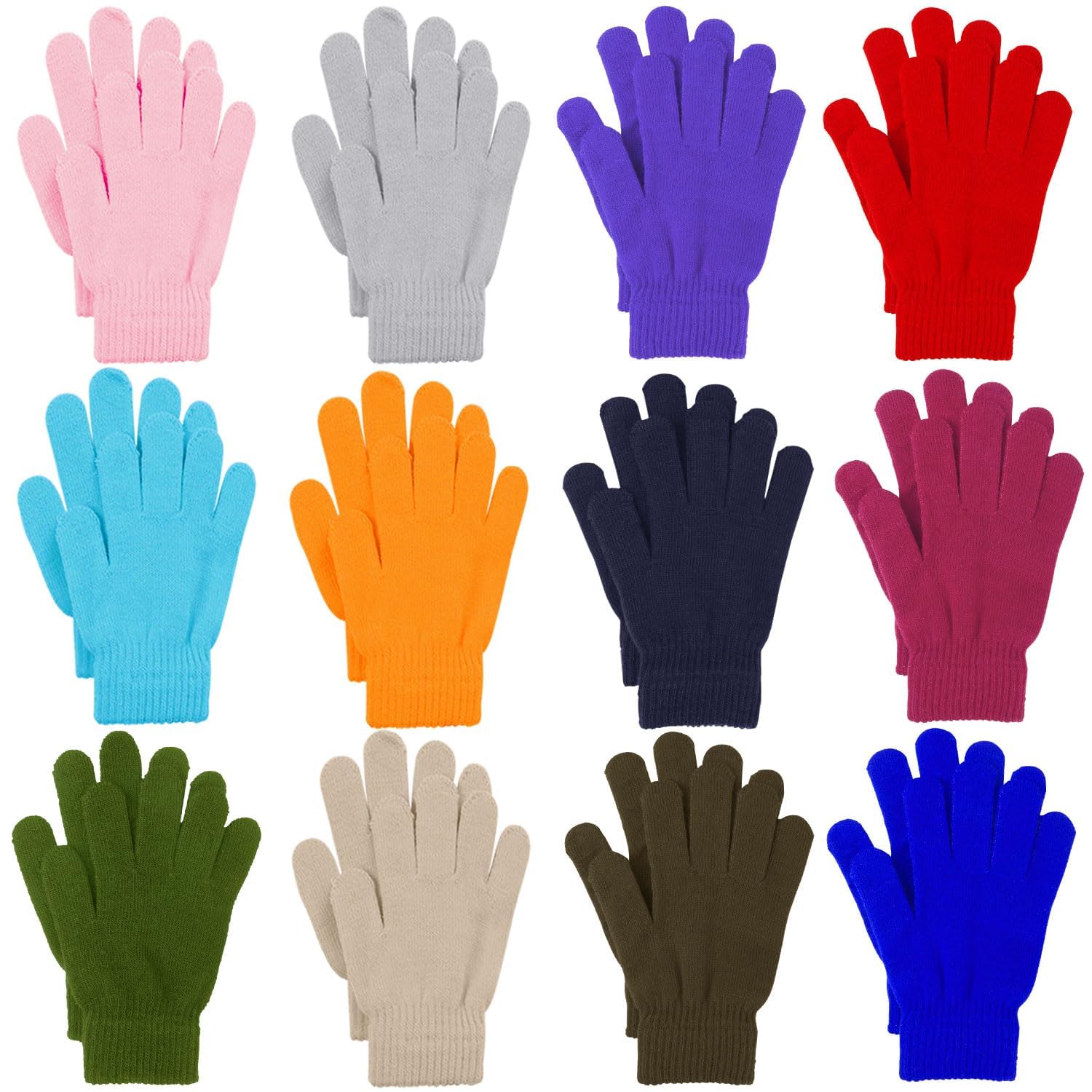 12 Pairs Winter Knitted Magic Gloves Stretchy Full Fingers Gloves for Men, Women or Teens