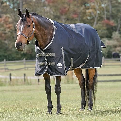 SmartPak Deluxe 1200D - Manta de caballo con tela respetuosa con el medio ambiente, 78, mediana (7.76 oz), color negro con ribete gris y ribete