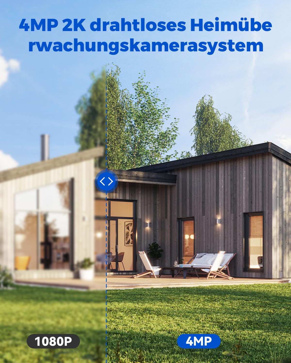 Camcamp Überwachungskamera Aussen Solar mit Monitor - 4MP 4PCS Outdoor WLAN Kamera Set mit 64GB SDKarte 7 Zoll Touch NVR Bildschrim Farbnachtsicht, Bewegungsüberwachung, 2-Wege-Audio