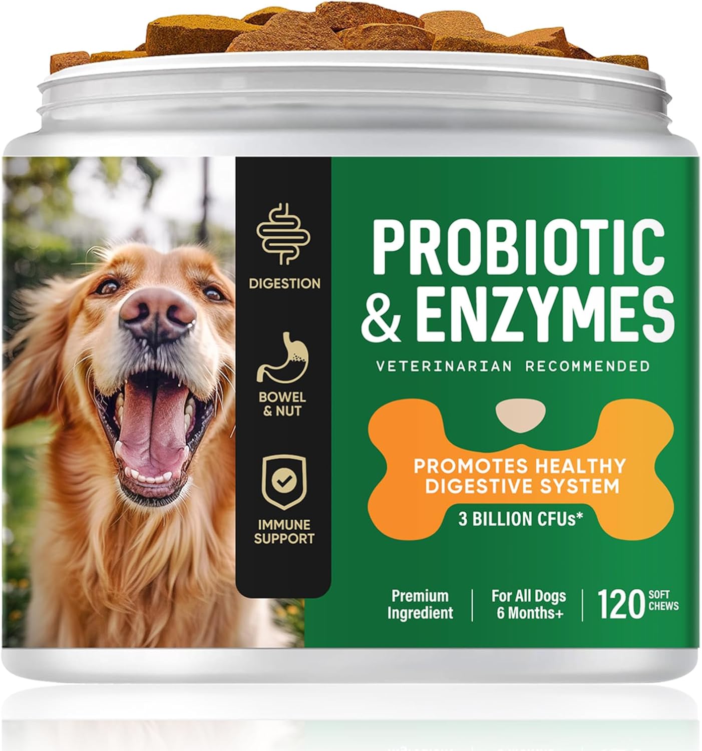 Probiotics for Dogs, Soft Chews with Probiotics, Gut Health, Yeast Balance, Immune System and Overall Health Supports, 120 Count