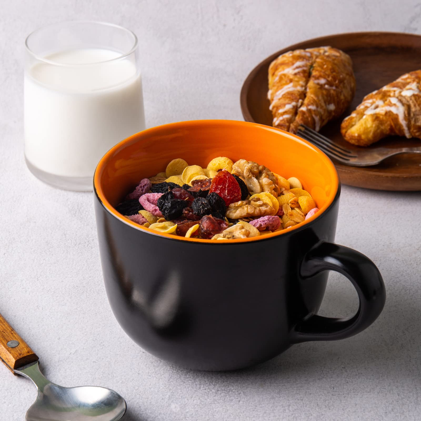 AmorArc 680 ml Suppentassen mit Griffen, Jumbo-Keramikschalen-Set mit Griffen für Kaffee, Müsli, Cappuccino, Snacks, mikrowellen- und spülmaschinenfest, Suppentassen für Mahlzeiten, Orange
