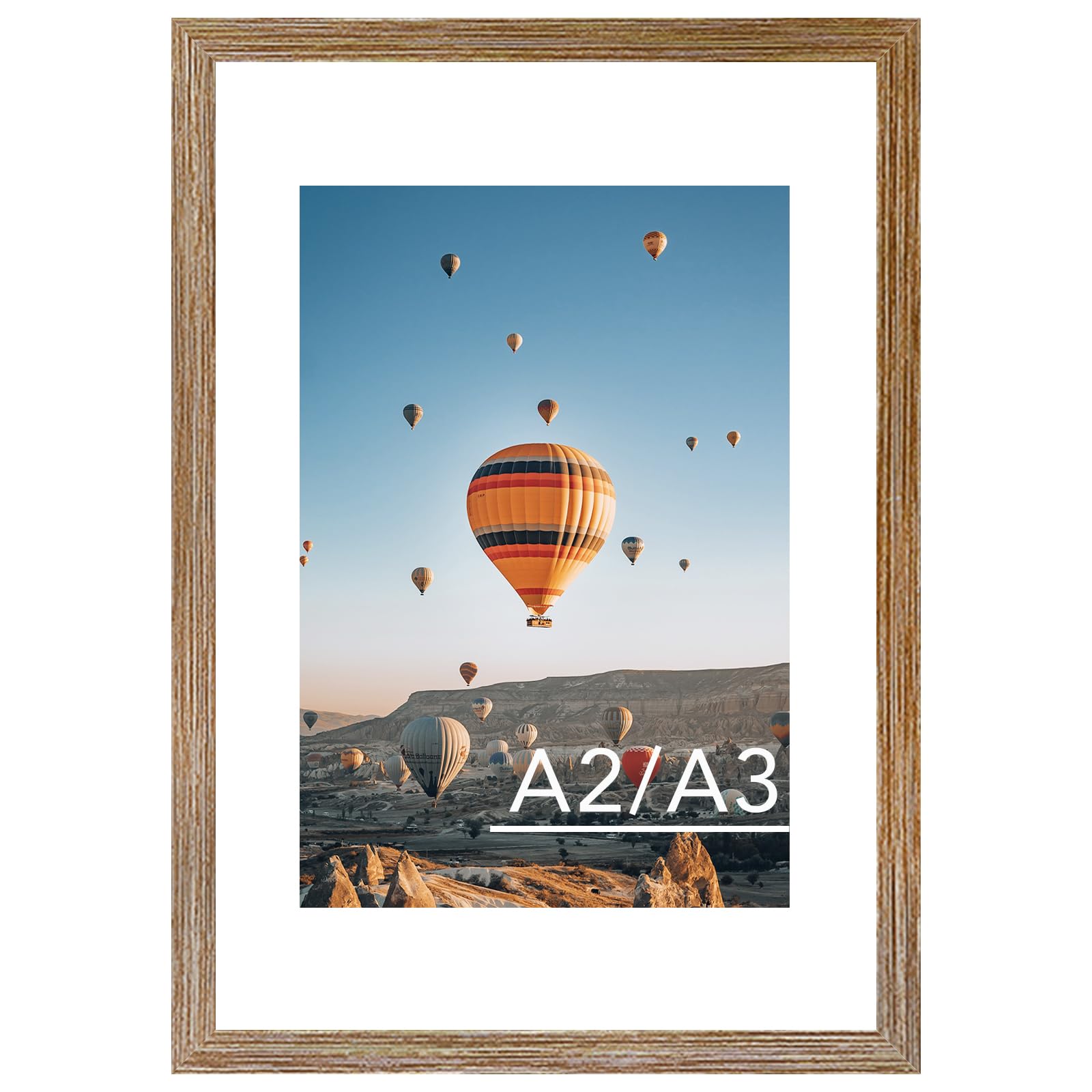 16.5x23.4  inches A2 Picture Frame Rustic Brown with 11.7x16.5 A3 Mat, Display Photo 11.7x16.5 with Mat or 16.5 x 23.4 inches Without Mat, Wall Hanging Large Frame with Plexiglass, Rustic Brown