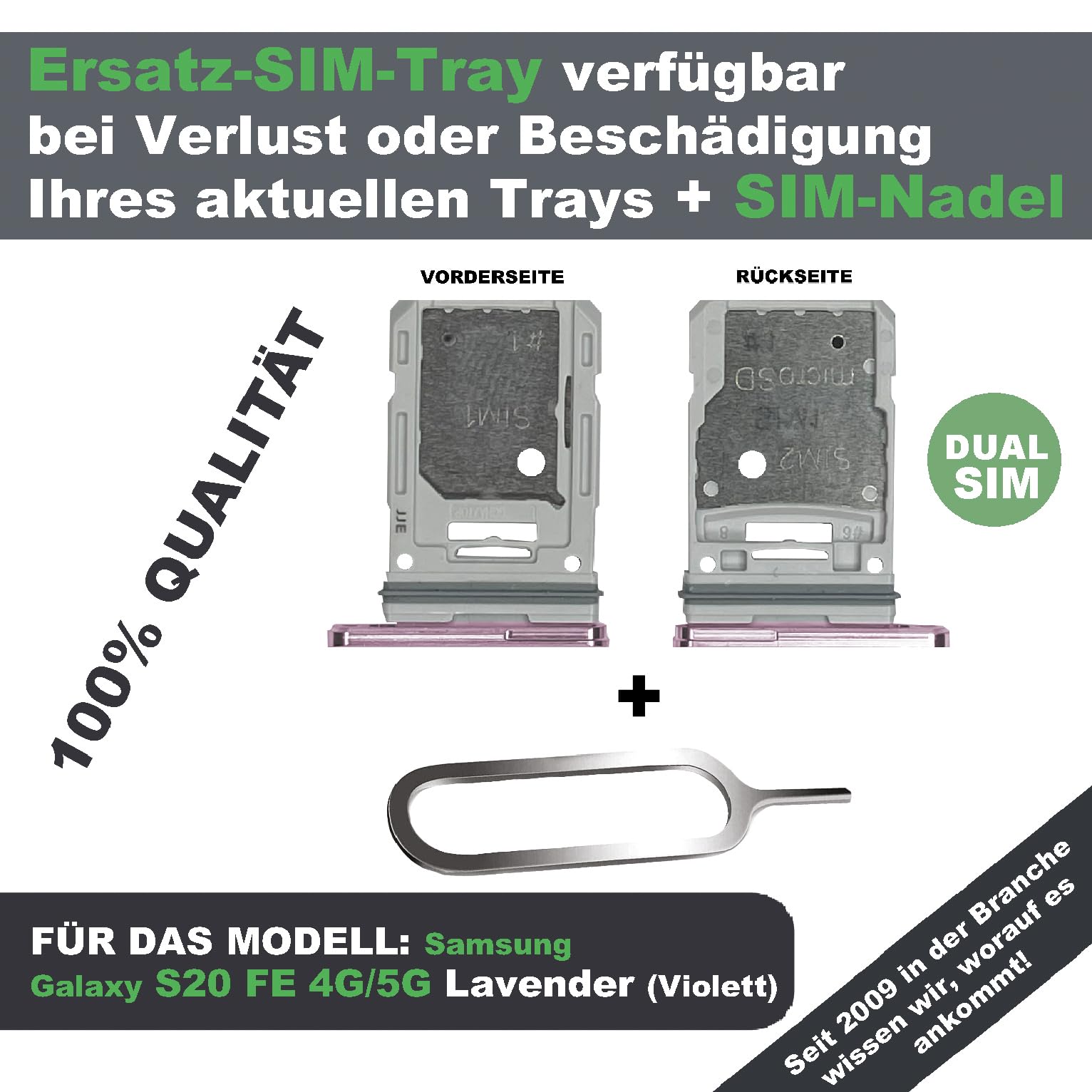 SIM-Kartenhalter Ersatz SIM-Tray Kompatibel mit Samsung Galaxy S20 FE 4G 5G Dual inklusive SIM-Nadel SIM-Kartensteckplatz (Lavender)