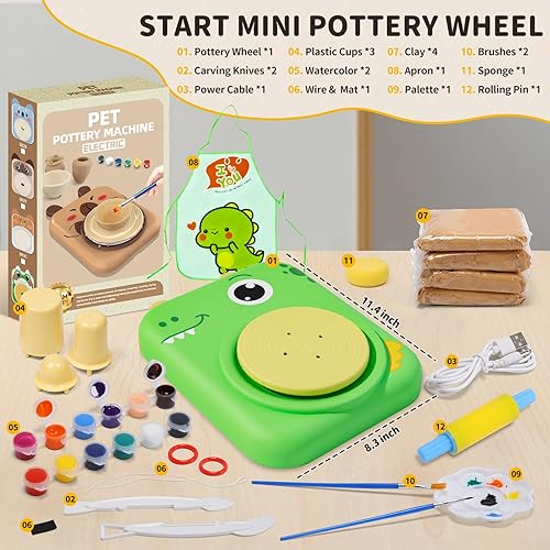 Miniatura 2 de Skirfy Rueda de cerámica para niños, artes y manualidades para niños de 8 a 12 años, kit completo de pintura de cerámica con 4 arcillas, suministros