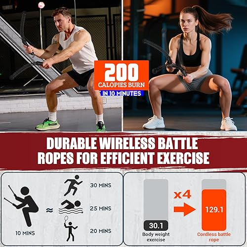 Miniatura 3 de Weighted Ropeless Battle Ropes, Heavy Duty Portable Cordless Battle Ropes for Home Gym with Poster, Workout Exercise Rope for Strength Building,
