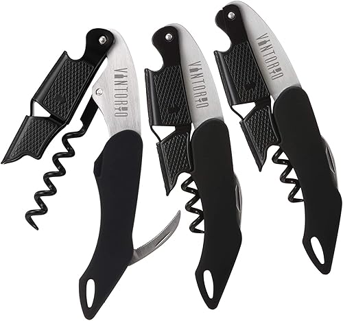 Vintorio Sacacorchos profesional para camareros, llave de vino con agarre ergonómico de goma, abridor de botellas de cerveza y cortador de papel de