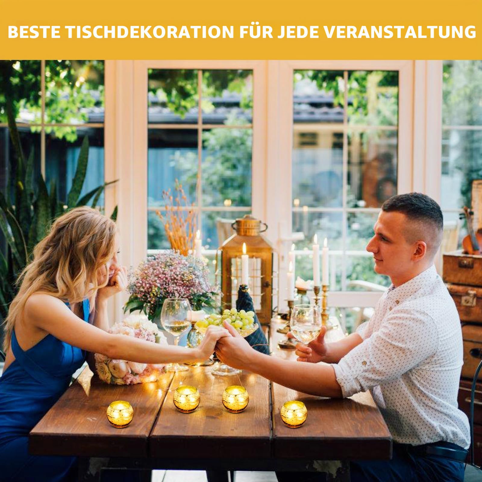 Vegena 16 Stück Teelichtgläser, Kerzengläser Teelichthalter Glas, Kerzenglas Teelichter Gold, Windlicht Glas Klein für Hochzeit, Tischdekoration, Valentinstag, Weihnachten