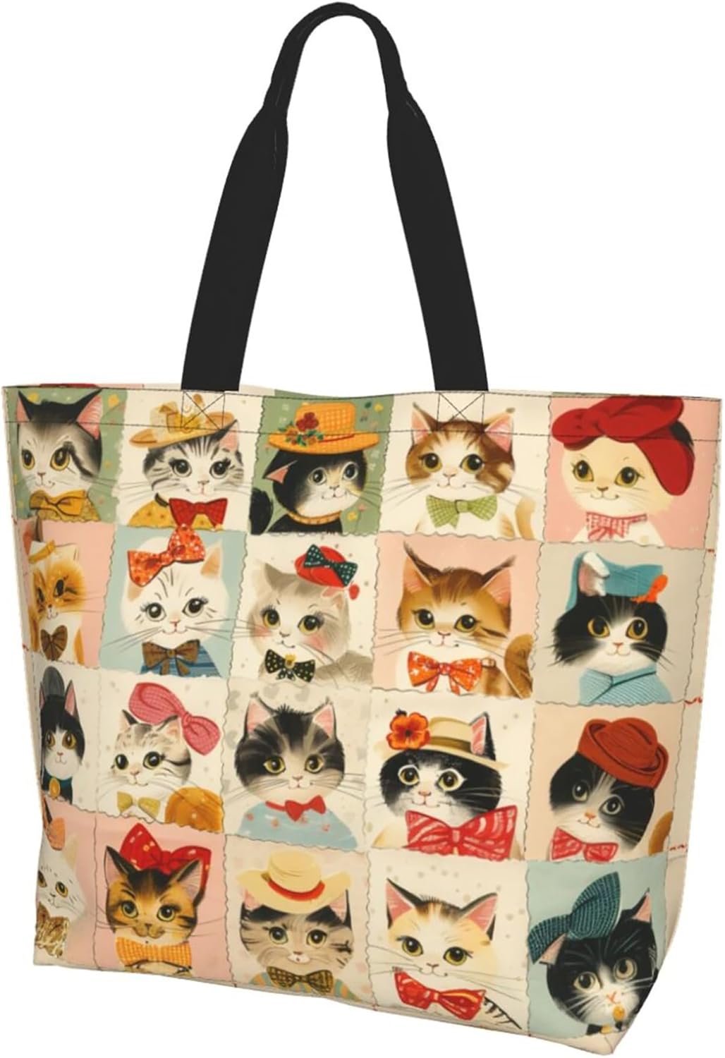 Women's Large Zipper Cat Tote Bag - Reusable Travel Work Shopping Purse