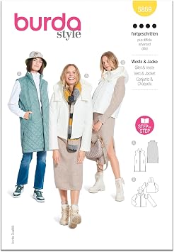 Burda Style X05869BURDA Misses Long Quilted Waistcoat/Vest and Jacket Sewing Pattern Packet, Design Code B5869, Sizes 8-18 34-44