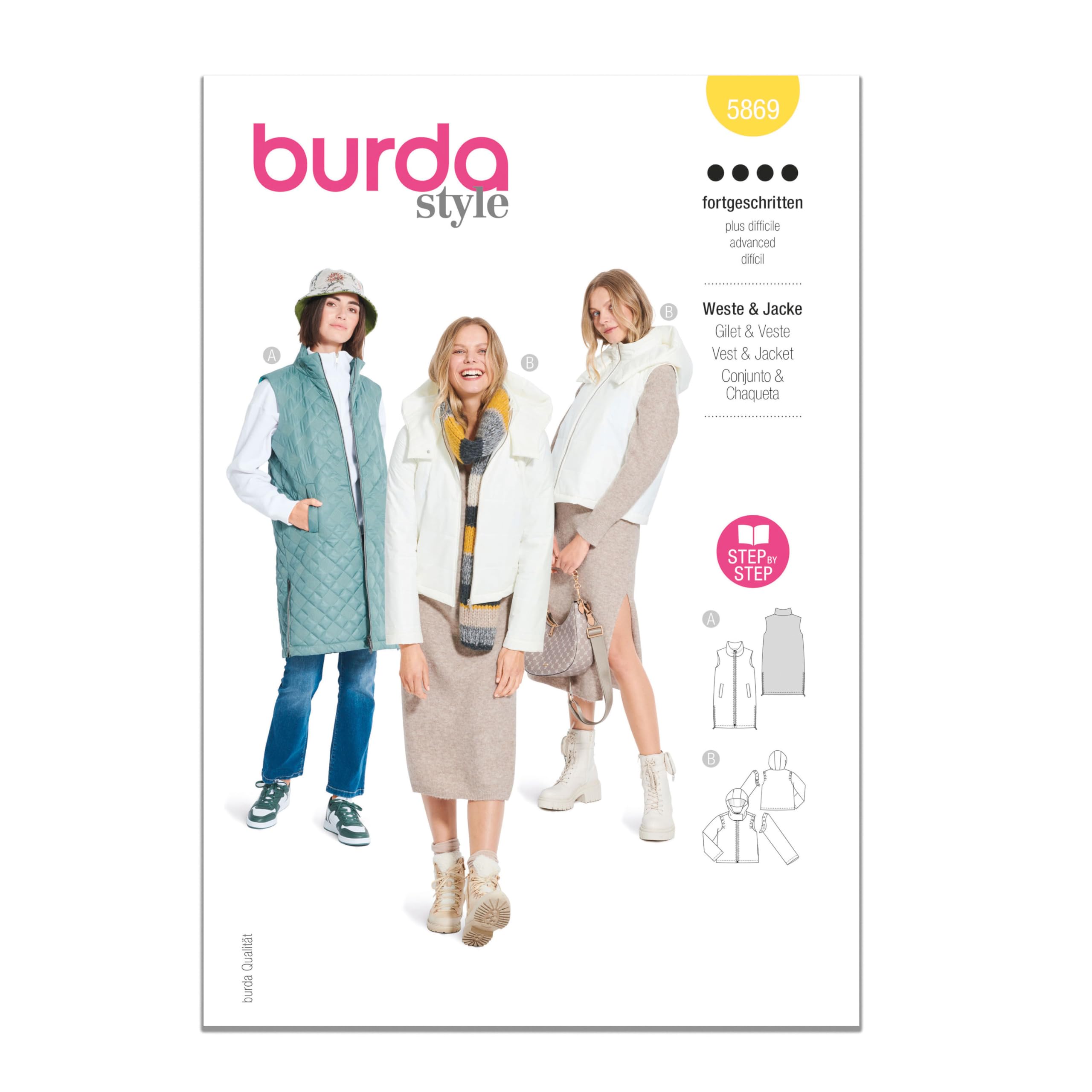 BURDA 5869 JACKET WAISTCOAT COAT Misses Sewing Pattern Size 8-18 Skill: ADVANCED