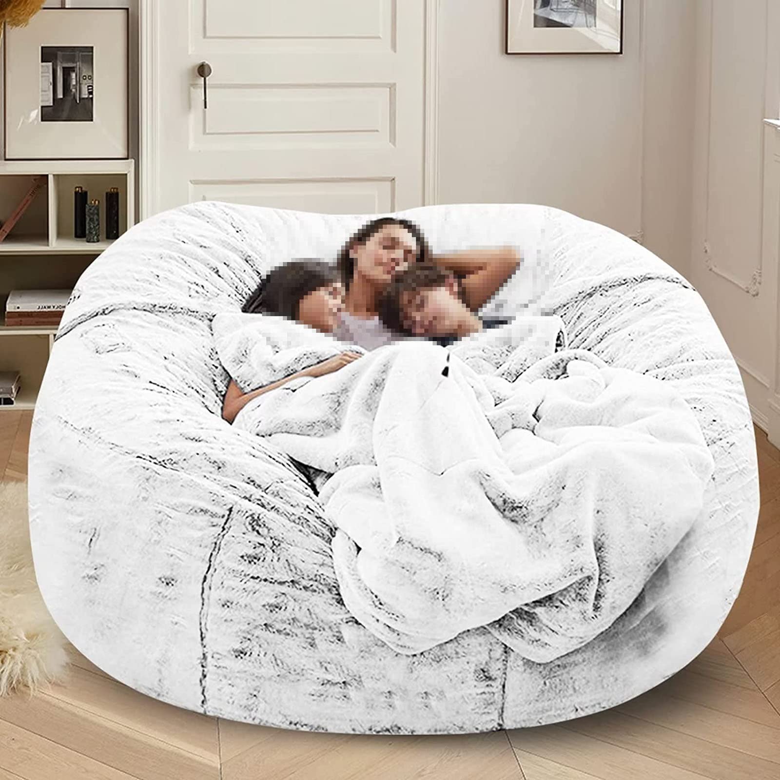 Vamcheer Pouf XXL Con Sgabello Coordinato – Flanella Morbida, Imbottitura In Schiuma, Base Antiscivolo E Tasca Laterale, Beige