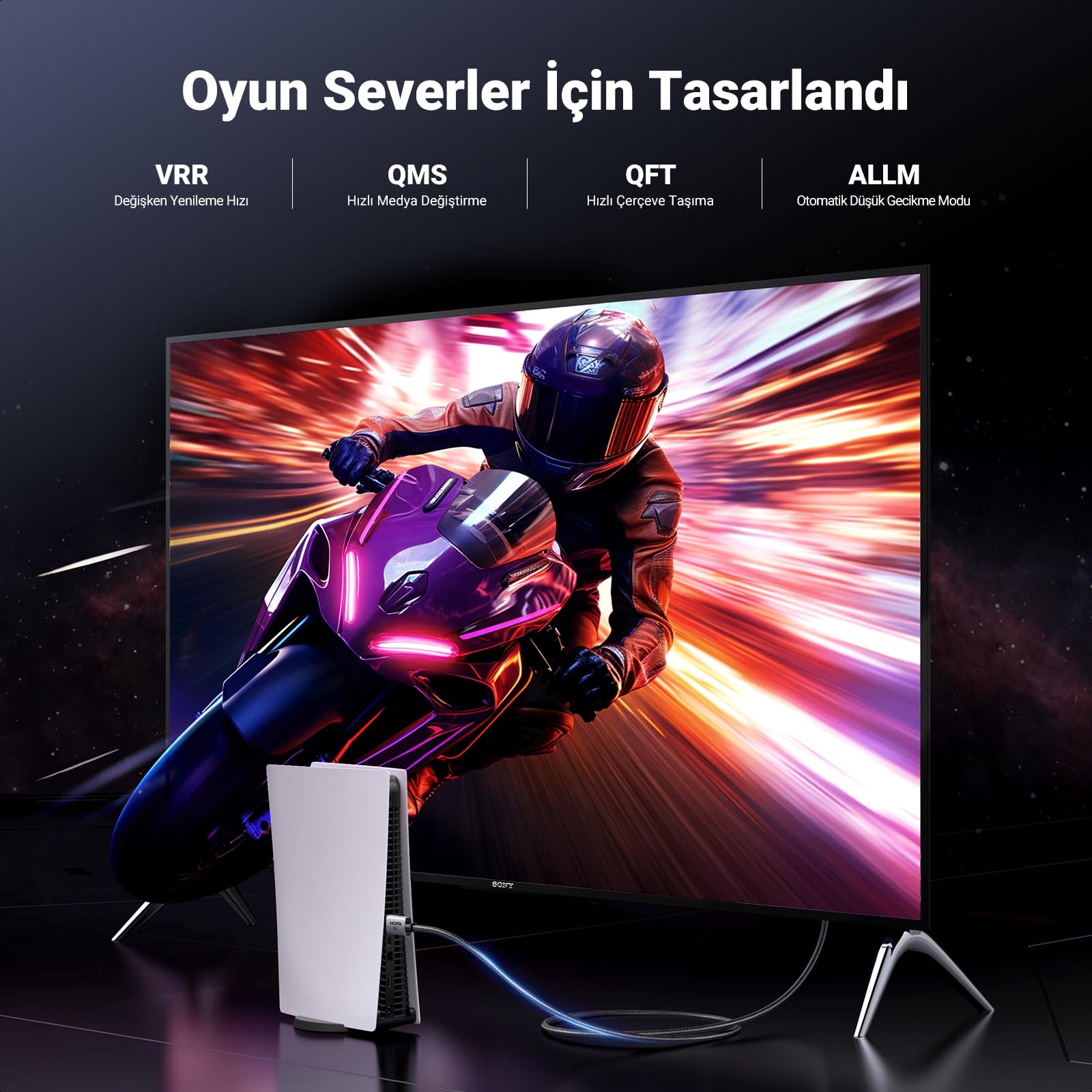 UGREEN HDMI 2.1 Kablo 8K 60Hz 4K 240Hz 165Hz 144Hz 120Hz 48Gbit/s Yüksek Hızlı, HDMI Kablo 2.1 Ultra HD eARC HDR 10+ HDCP 2.3 Dolby Vision VRR TV/PS5/PS4/ Xbox Series X/Monitör ile uyumlu (2M)