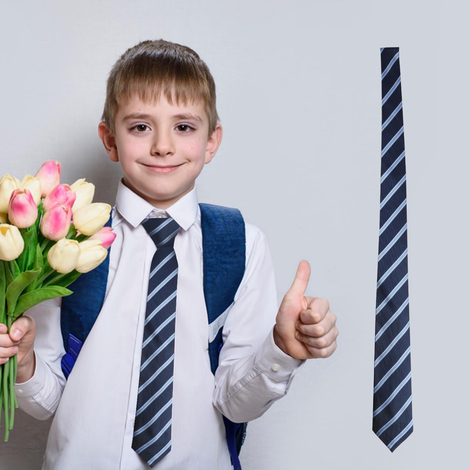 Wstępnie zawiązany krawat dziecięcy z nadrukiem w paski i elastyczną taśmą, wygodny i bezpieczny krój, na imprezy szkolne i uroczystości, odpowiedni dla chłopców i dziewcząt