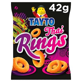 Tayto Thai Rings Maize Snacks, 42g (1.48oz) Each, 8 Pack, Oriental Spice Flavor