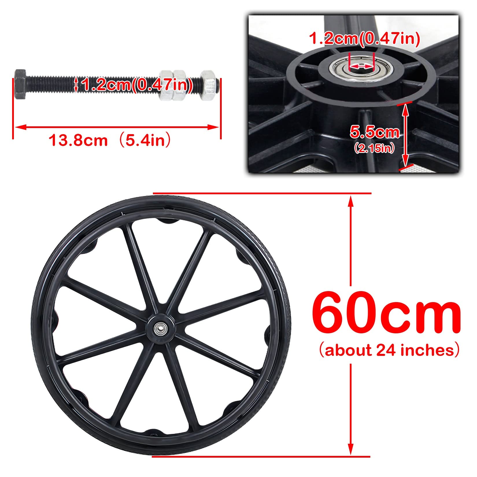 Ruedas de Repuesto para Silla de Ruedas (2 Piezas) Ruedas traseras para Silla de Ruedas con cojinetes de Bolas, Ruedas sólidas no neumáticas a Prueba de pinchazos