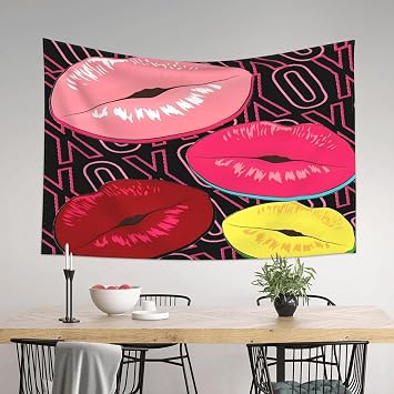 SEOCKA Hot Pink Red Yellow Lips Wall Aesthetic Tapestry Wall Hanging Posters Tapestries Art Wall Backdrop Decor For Home Bedroom Living Room Office Decor 60x40 Inch
